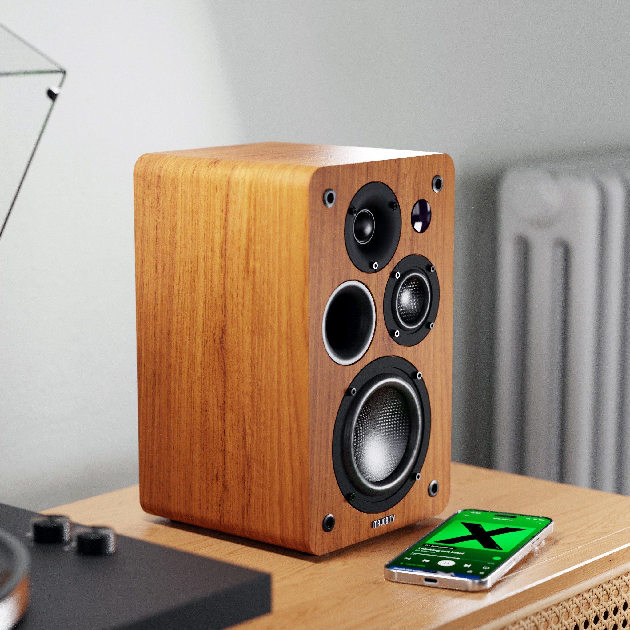 Walnut - MAJORITY - D100X Bookshelf Speakers - 12
