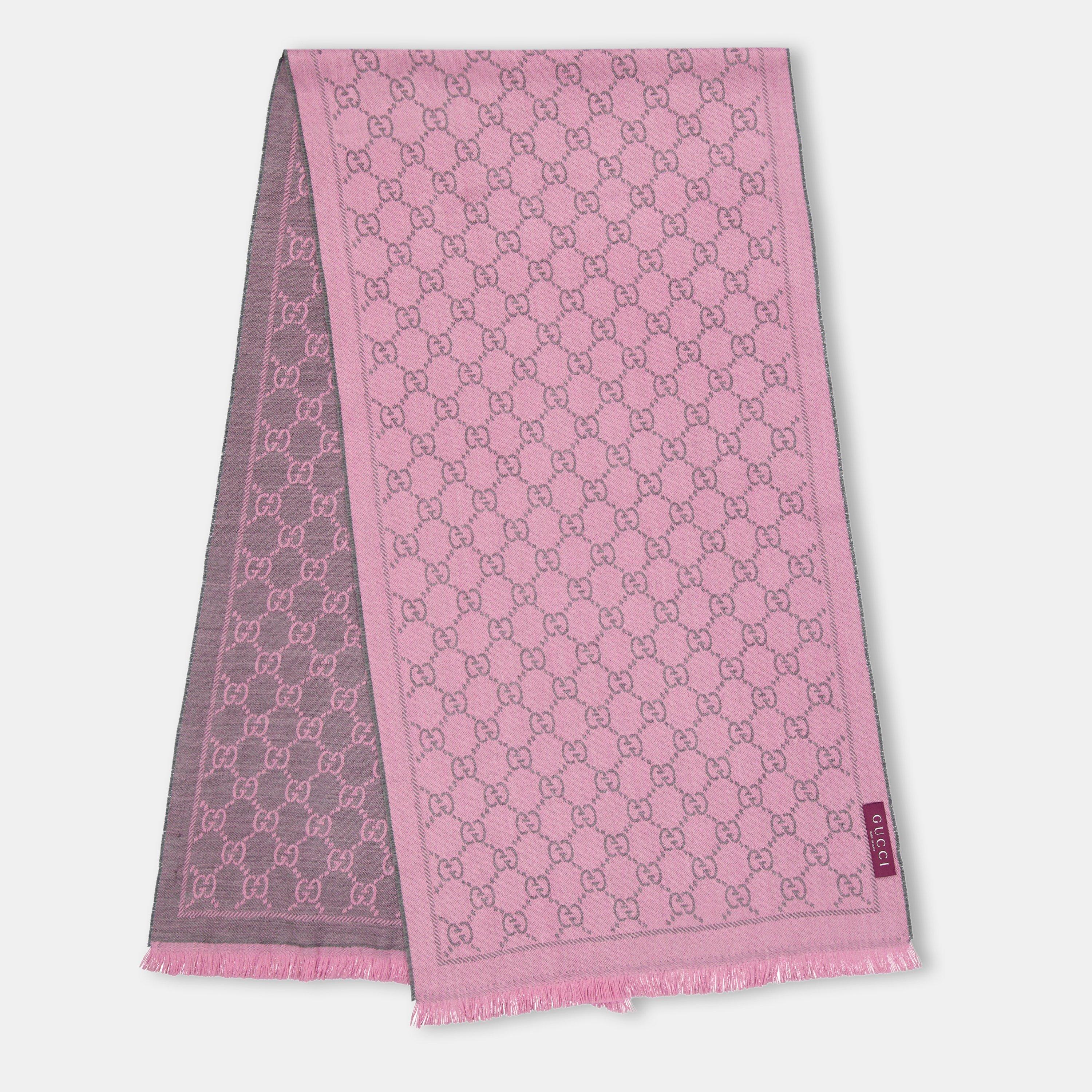 Grpht/Pink - Gucci - Women's GG Logo Wool Scarf - 1