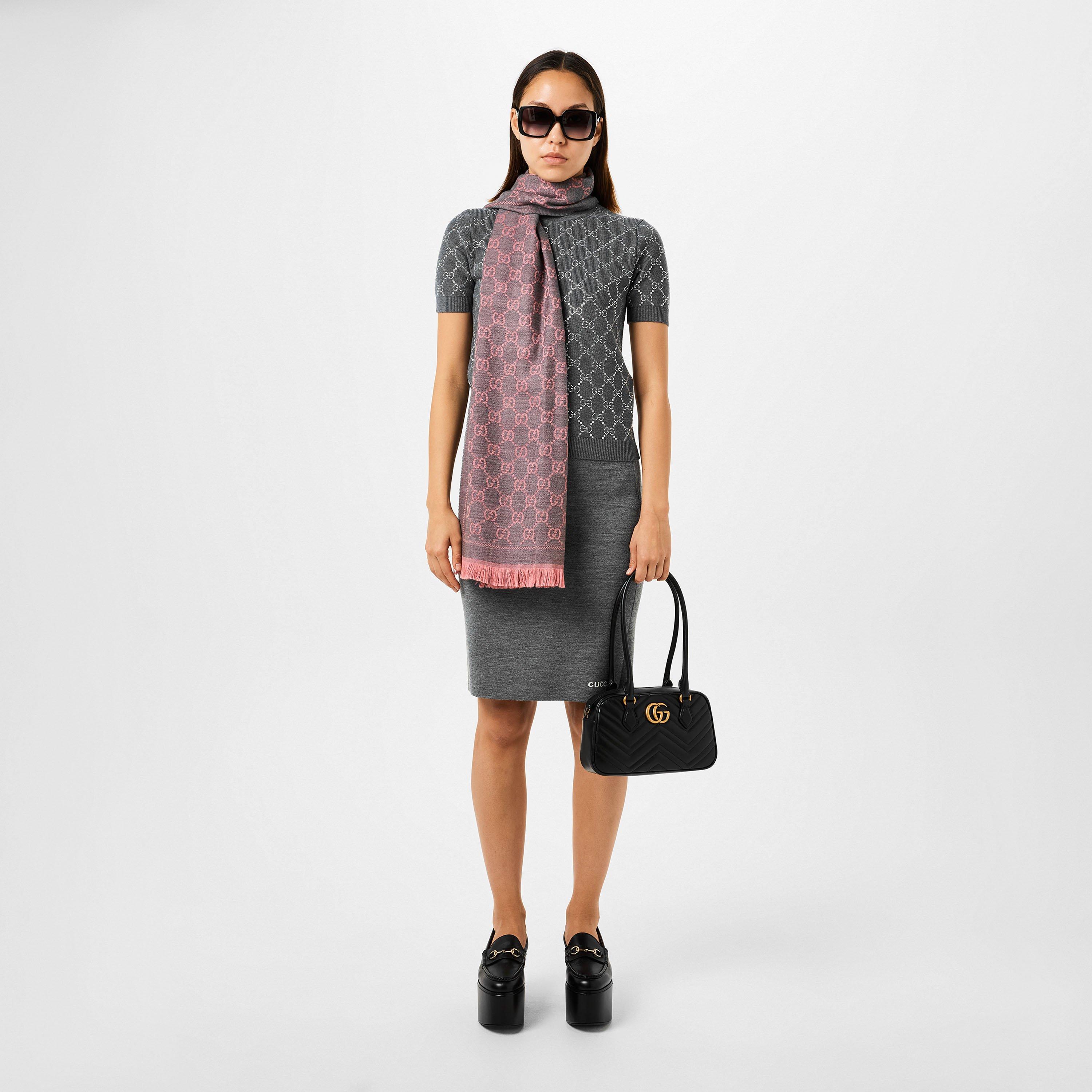 Grpht/Pink - Gucci - Women's GG Logo Wool Scarf - 6