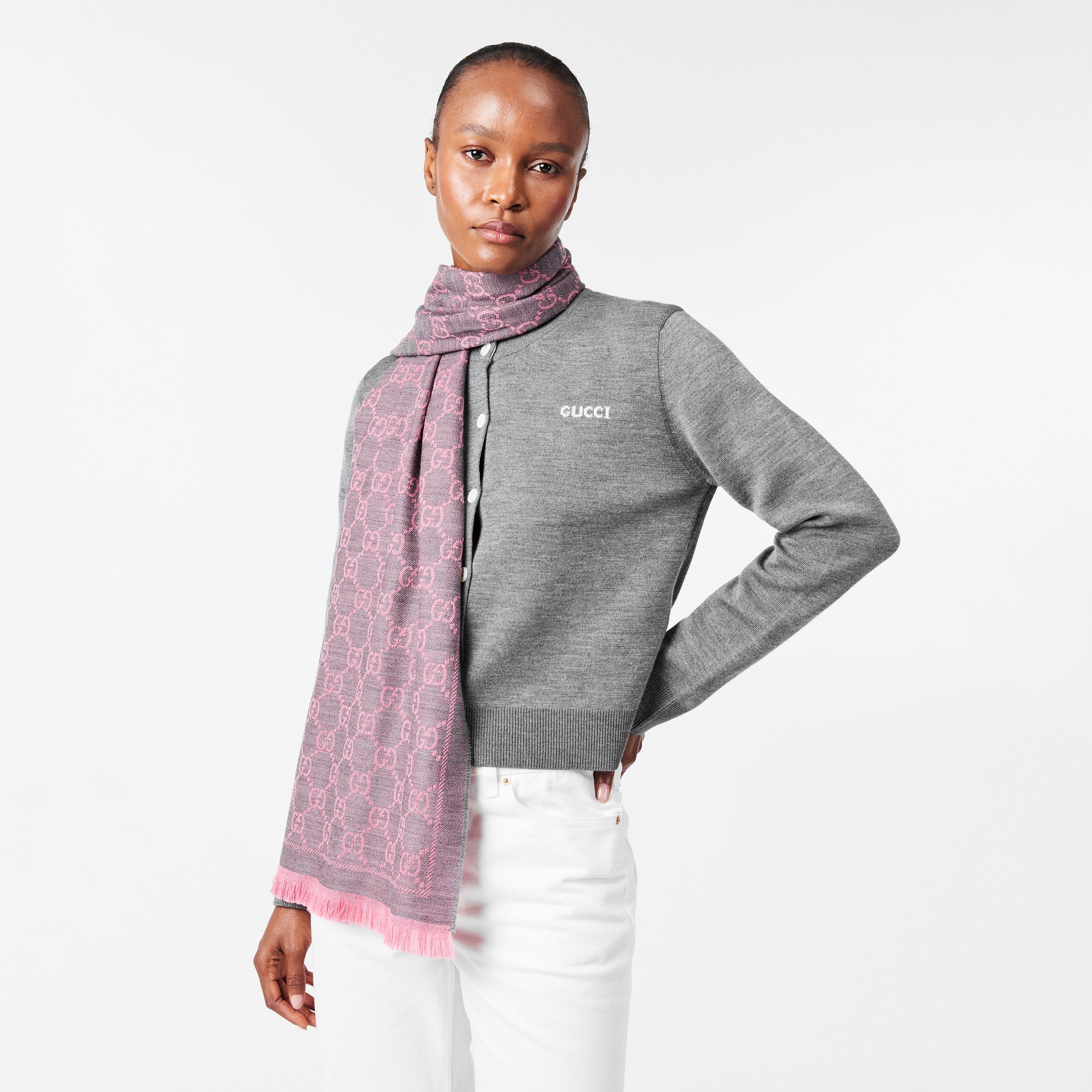 Grpht/Pink - Gucci - Women's GG Logo Wool Scarf - 3