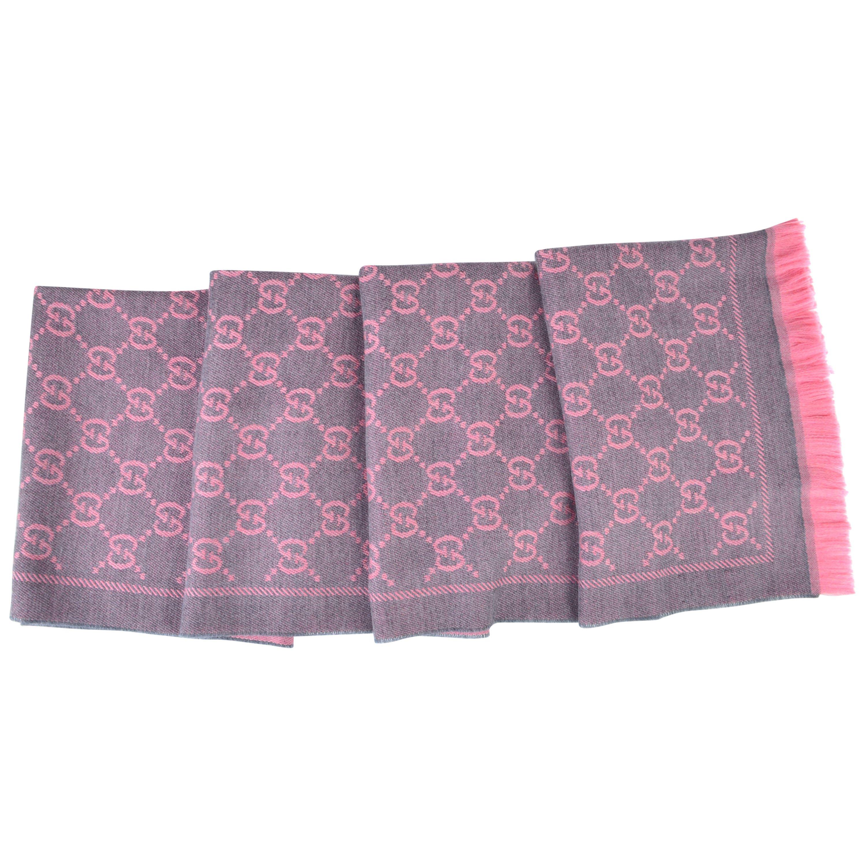 Grpht/Pink - Gucci - Women's GG Logo Wool Scarf - 4