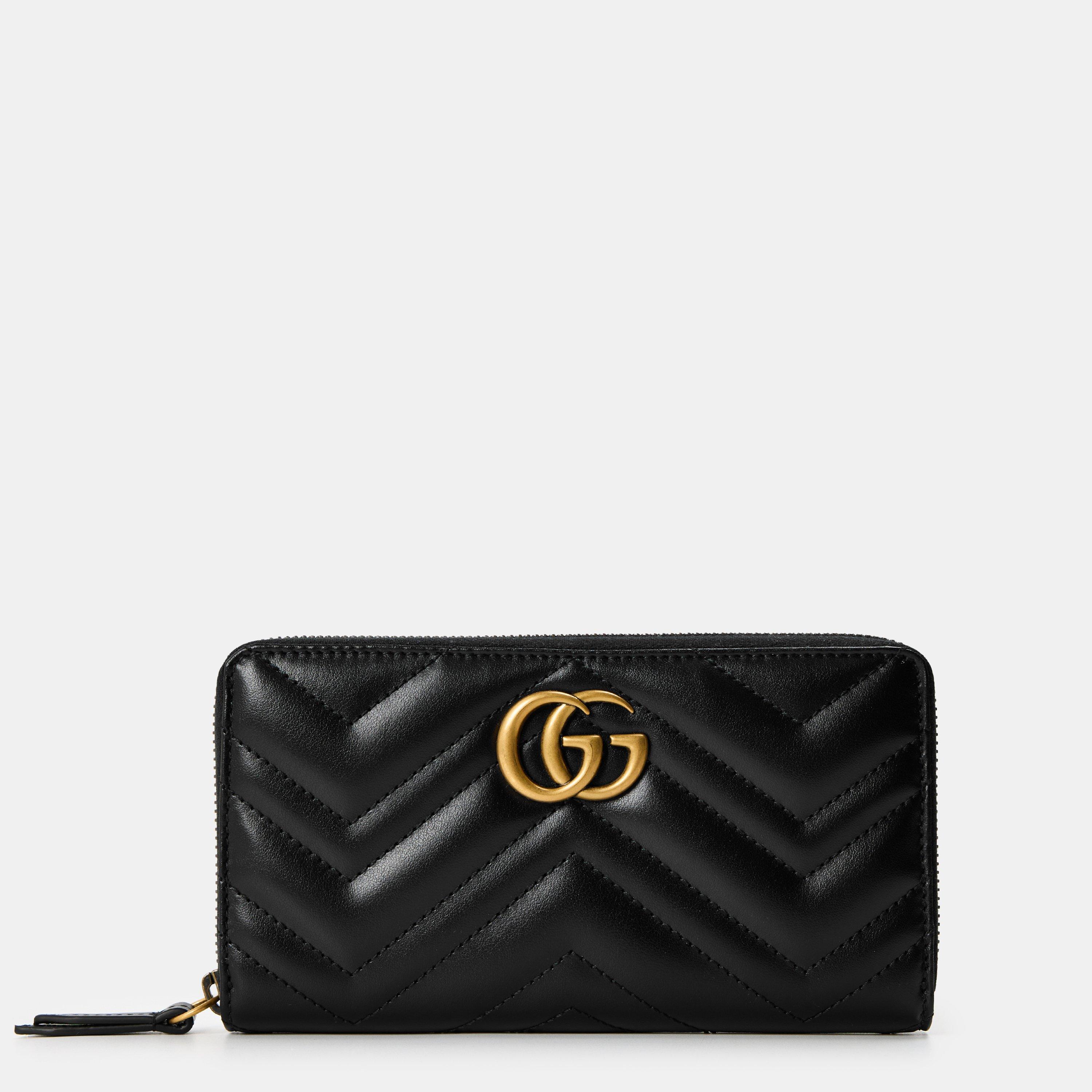 Gucci Women's Leather GG Marmont Zip Around Wallet - Nero 1000