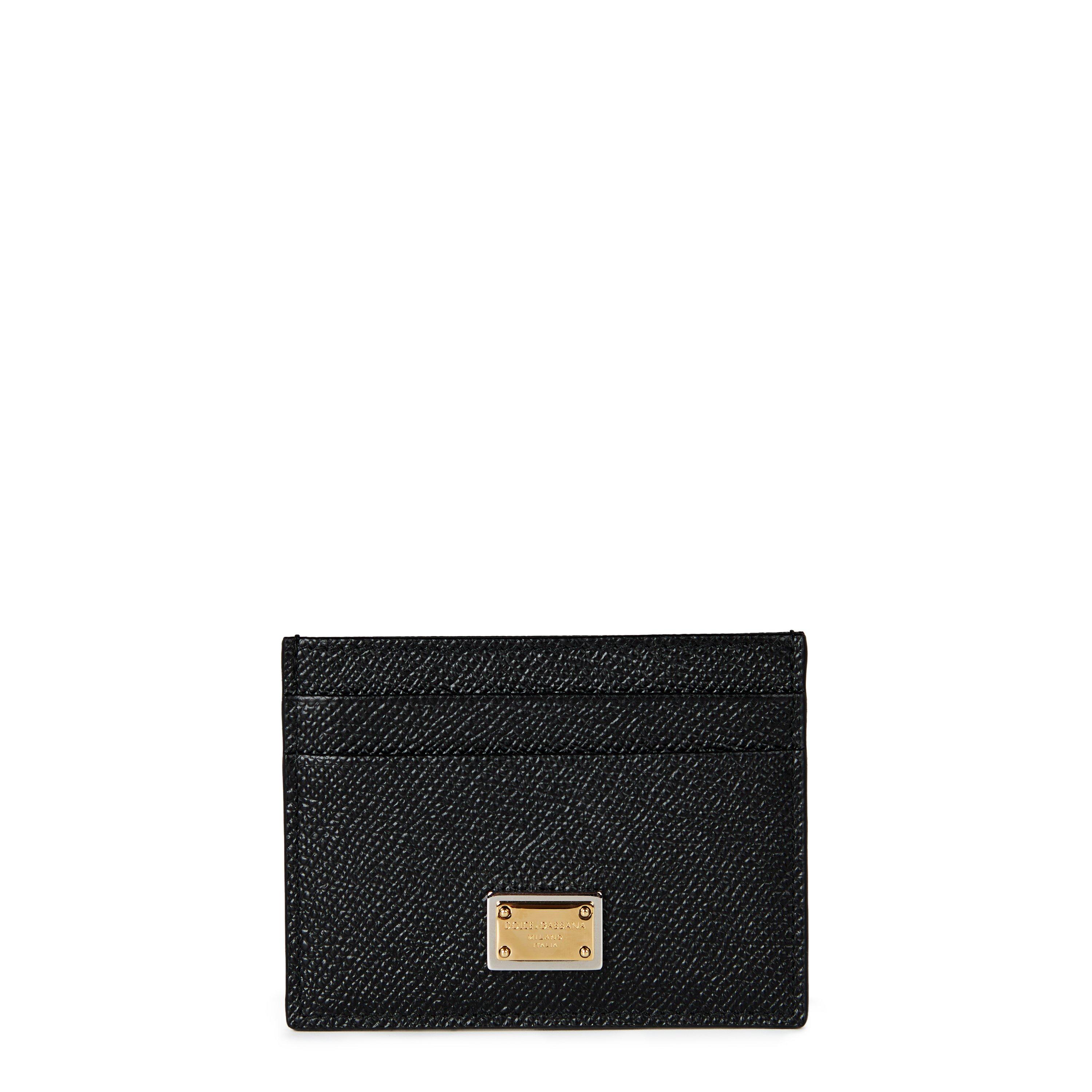 Black 80999 - Dolce and Gabbana - Women's Textured Leather Logo Plated Card Holder - 1