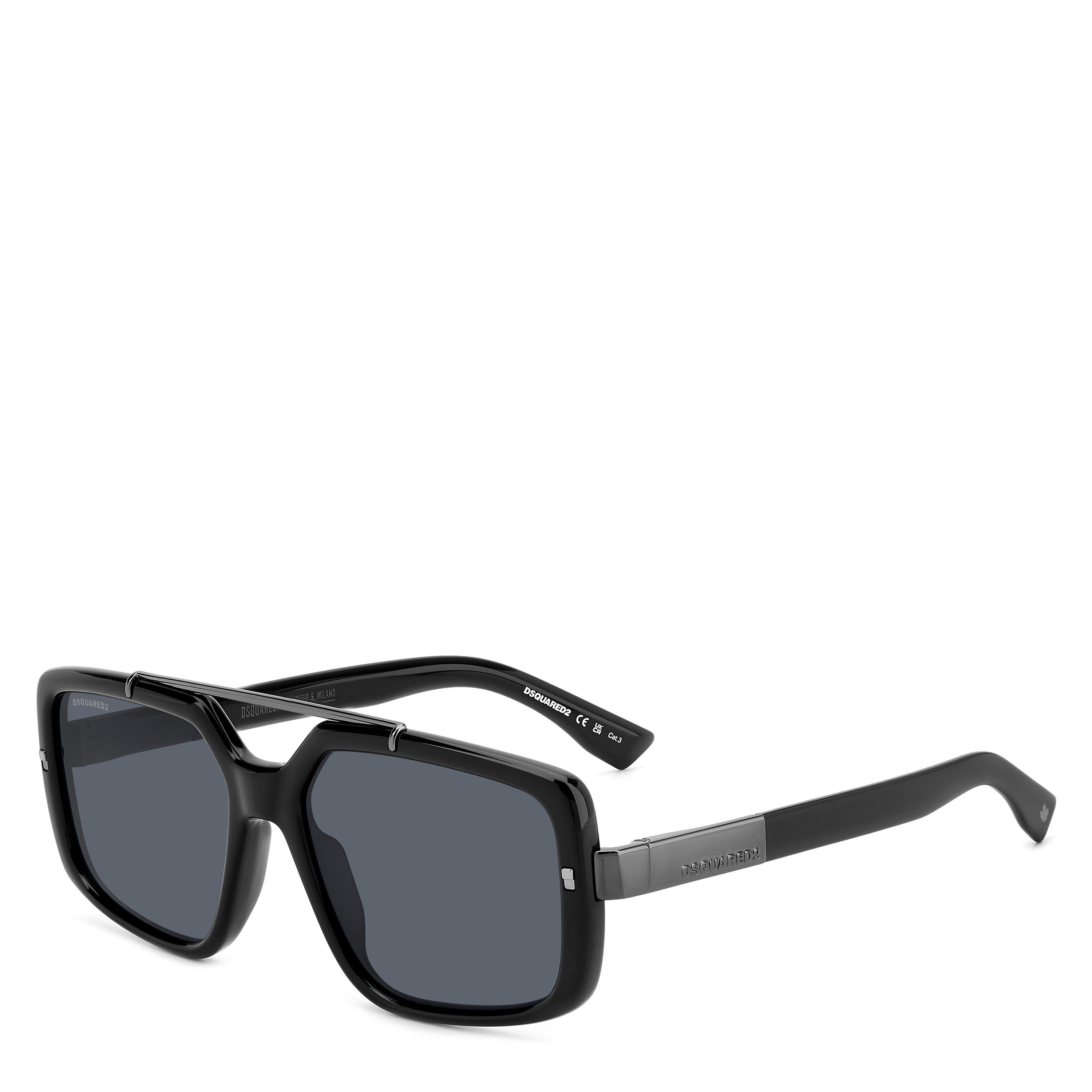 DSquared2 Men's Rectangular Round Sunglasses - Black - Size 57 cm
