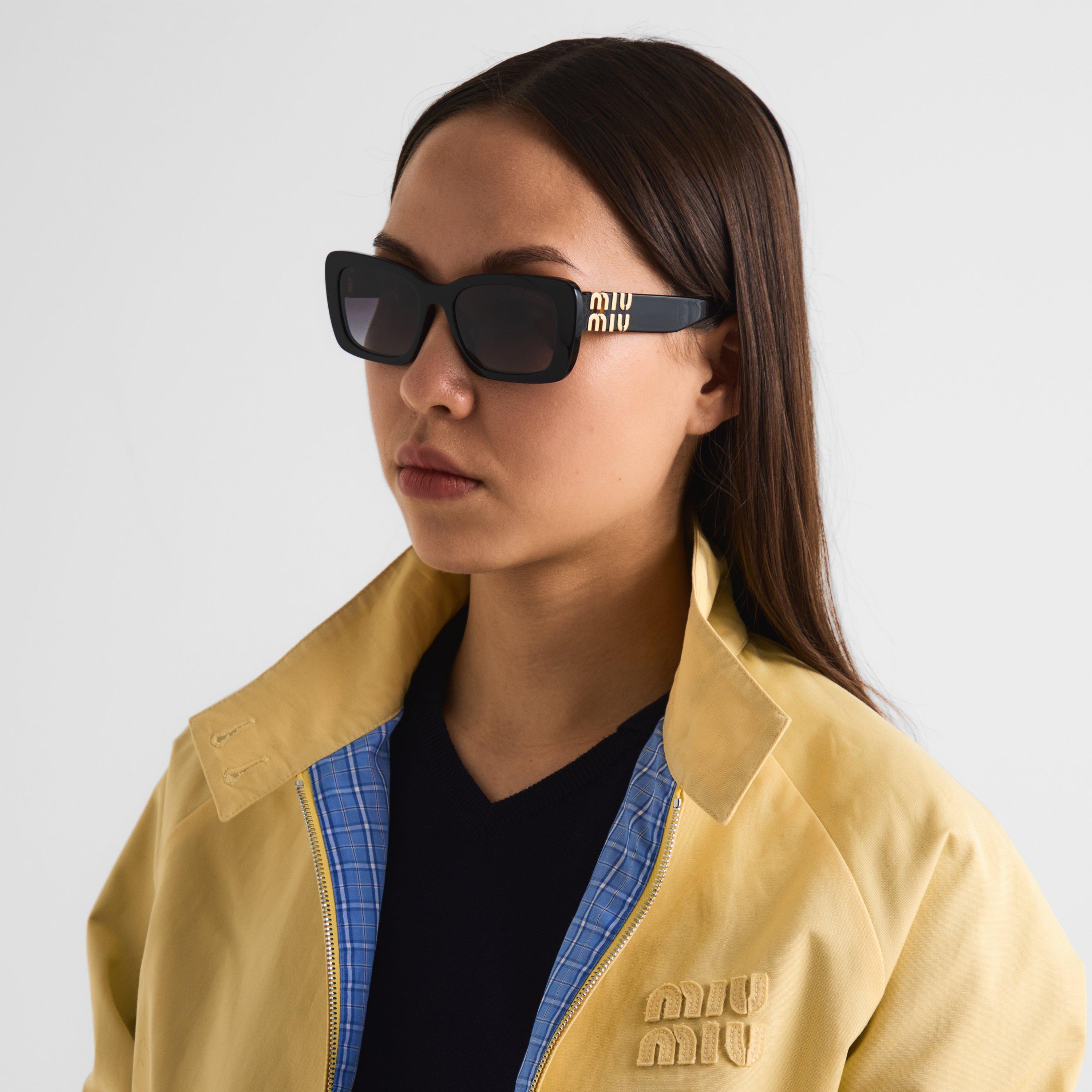 Black/Grey - Miu Miu - Women's Rectangle Sunglasses - 3