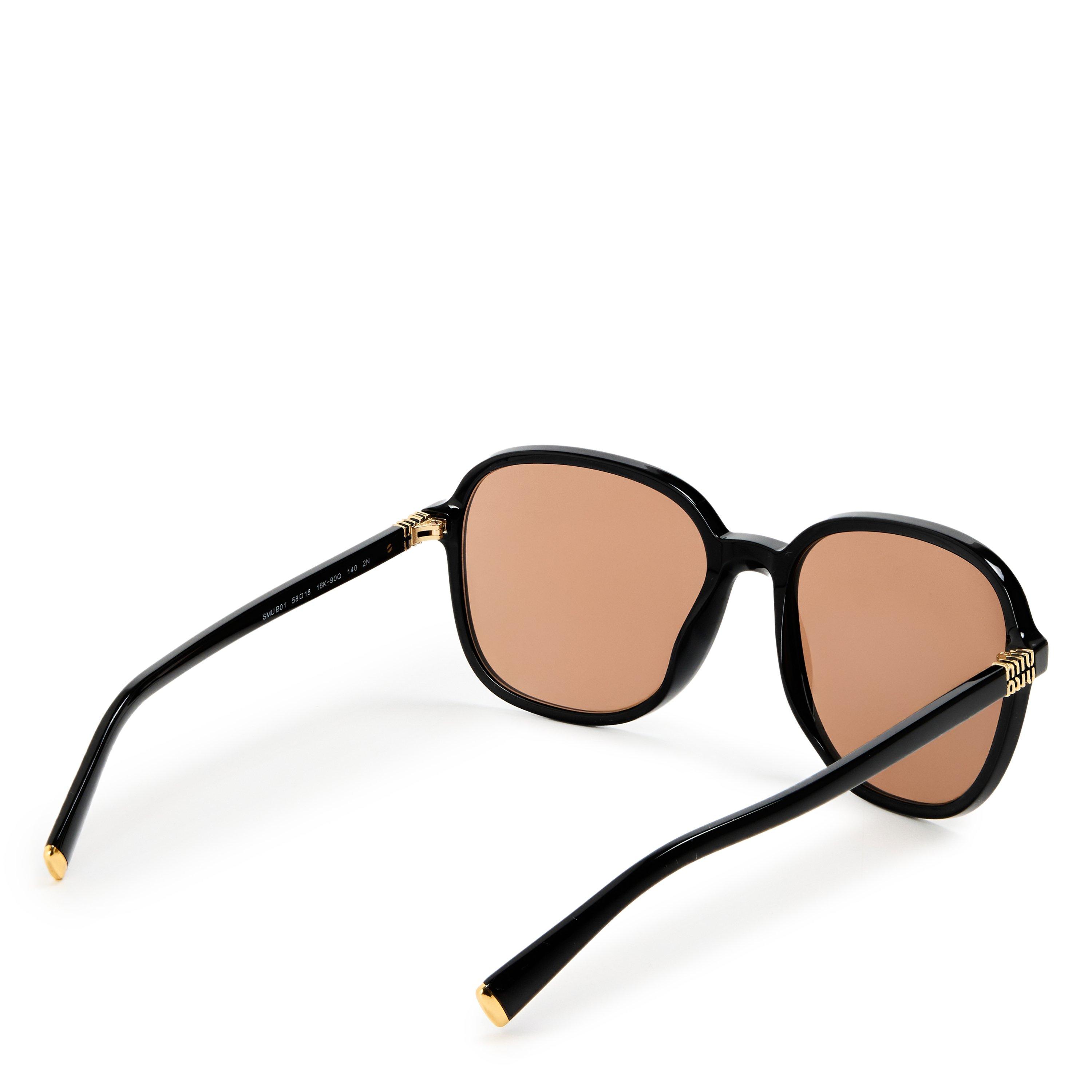 Black/Brown - Miu Miu - Women's Oversized Sunglasses - 2