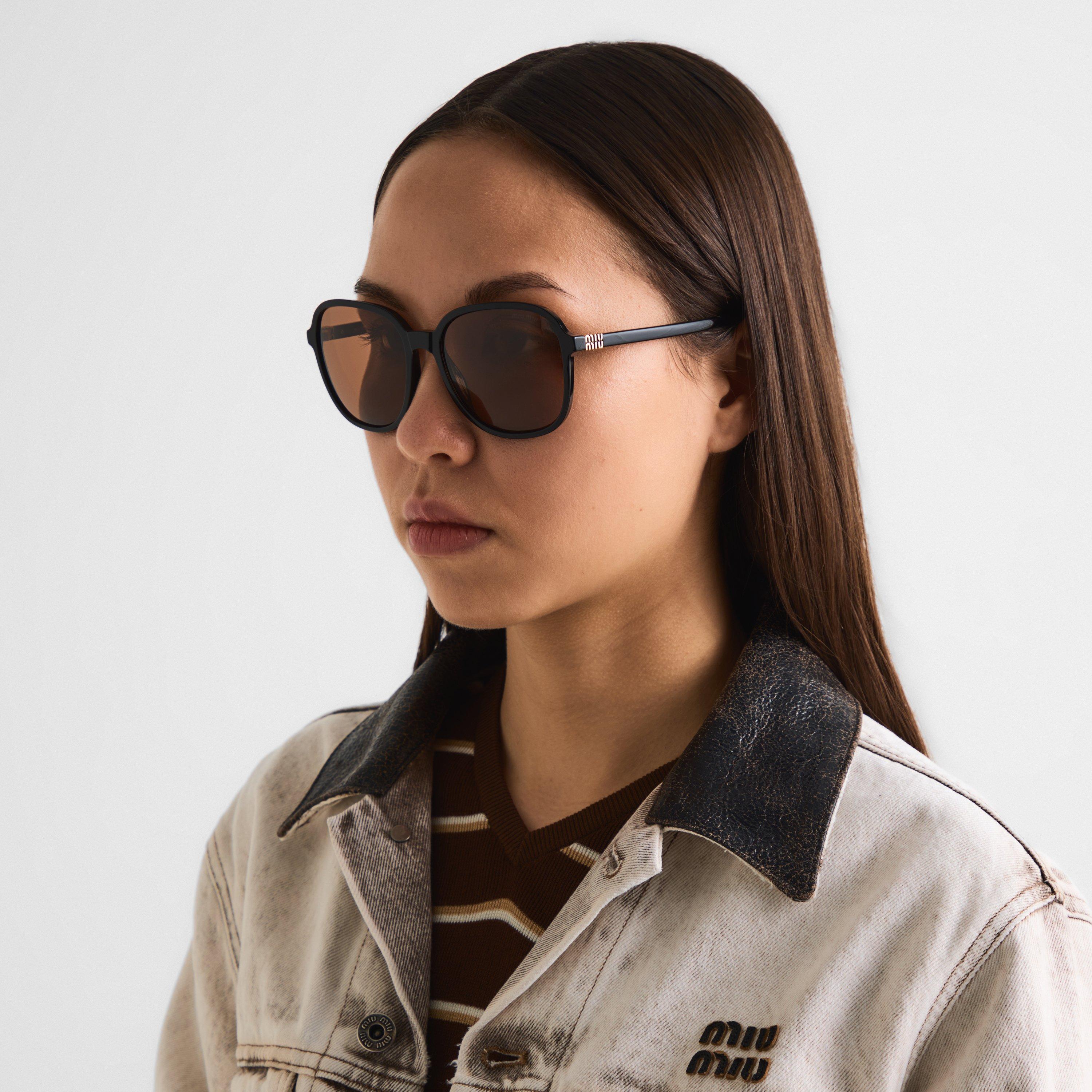 Black/Brown - Miu Miu - Women's Oversized Sunglasses - 3