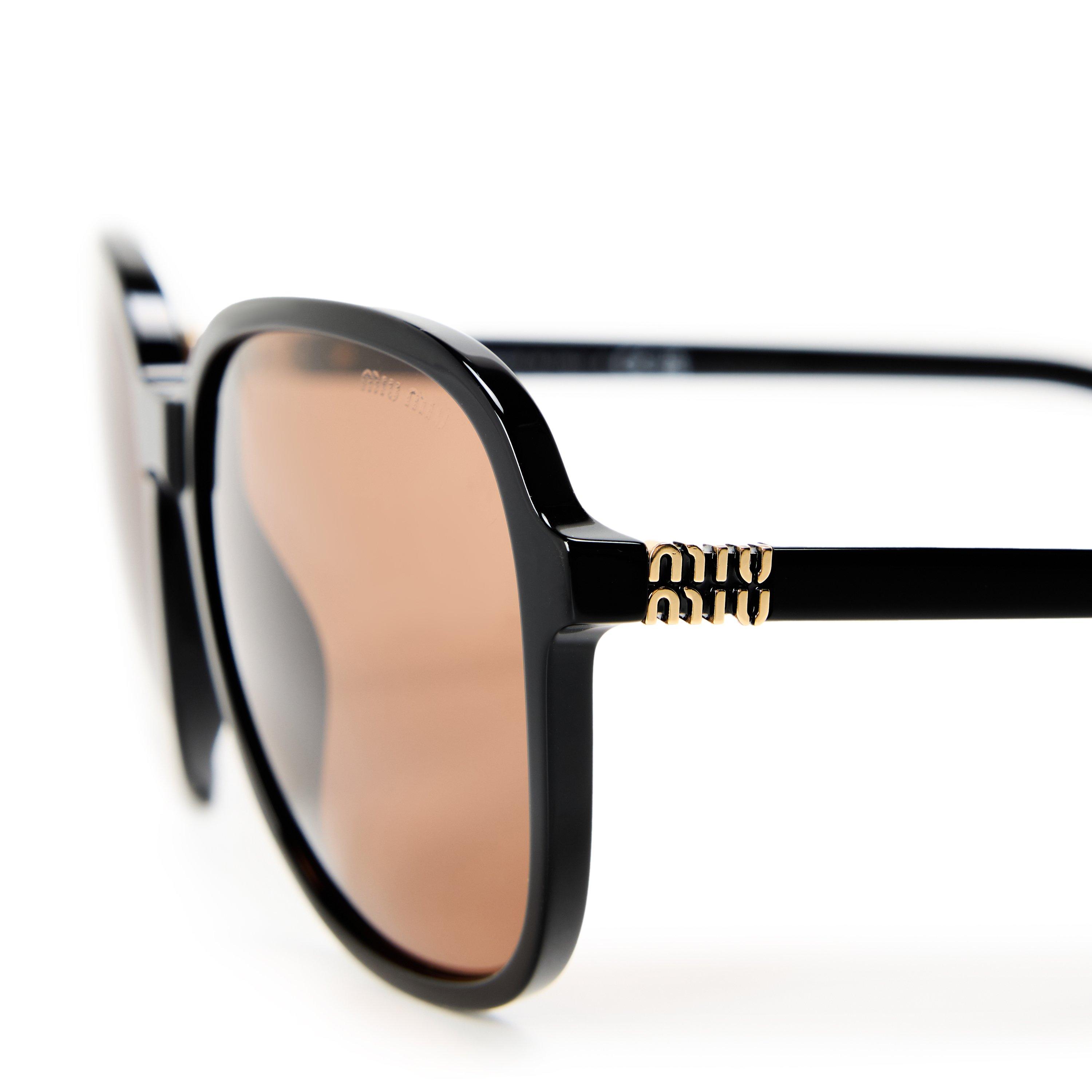 Black/Brown - Miu Miu - Women's Oversized Sunglasses - 4