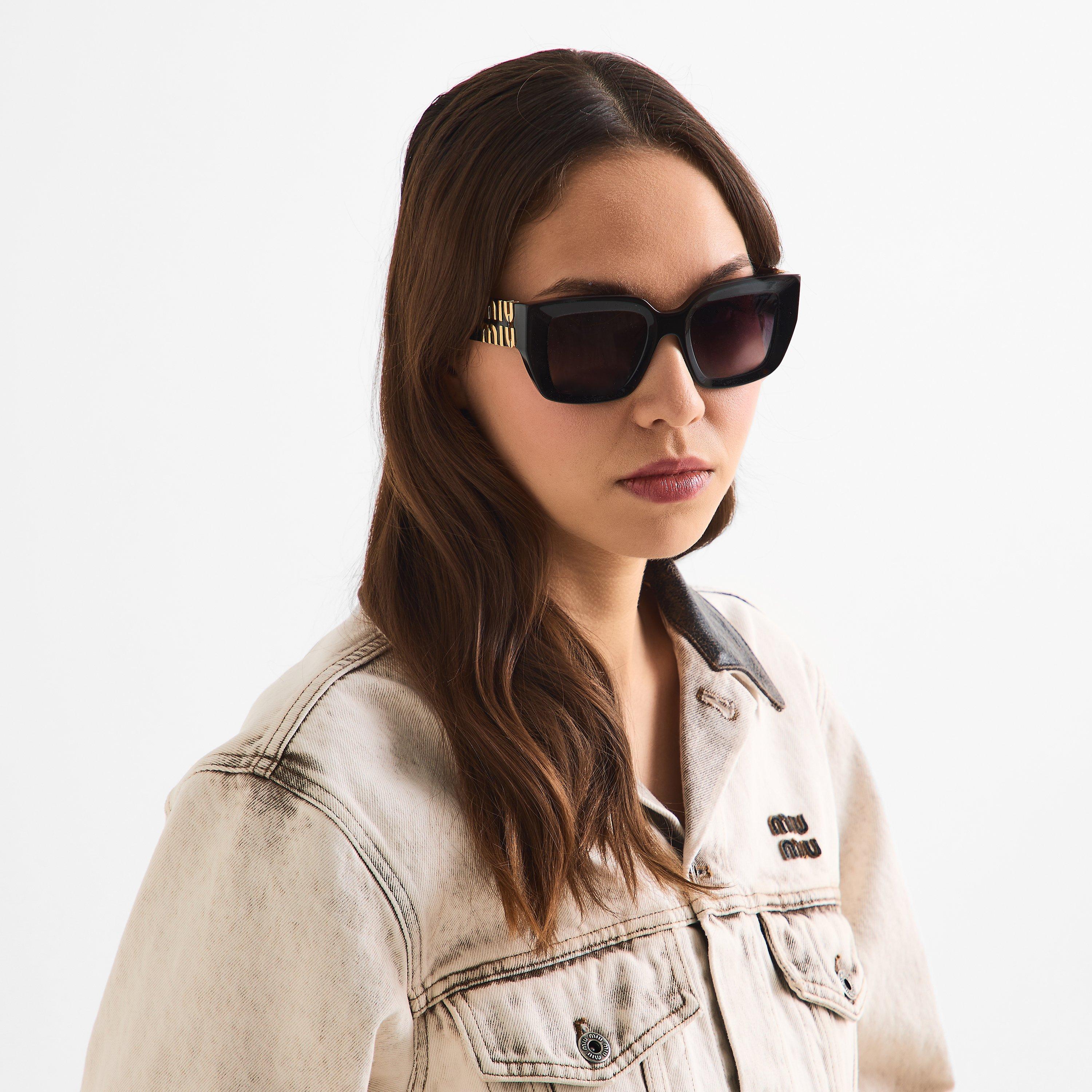 Black/Grey - Miu Miu - Women's Rectangle Sunglasses - 3