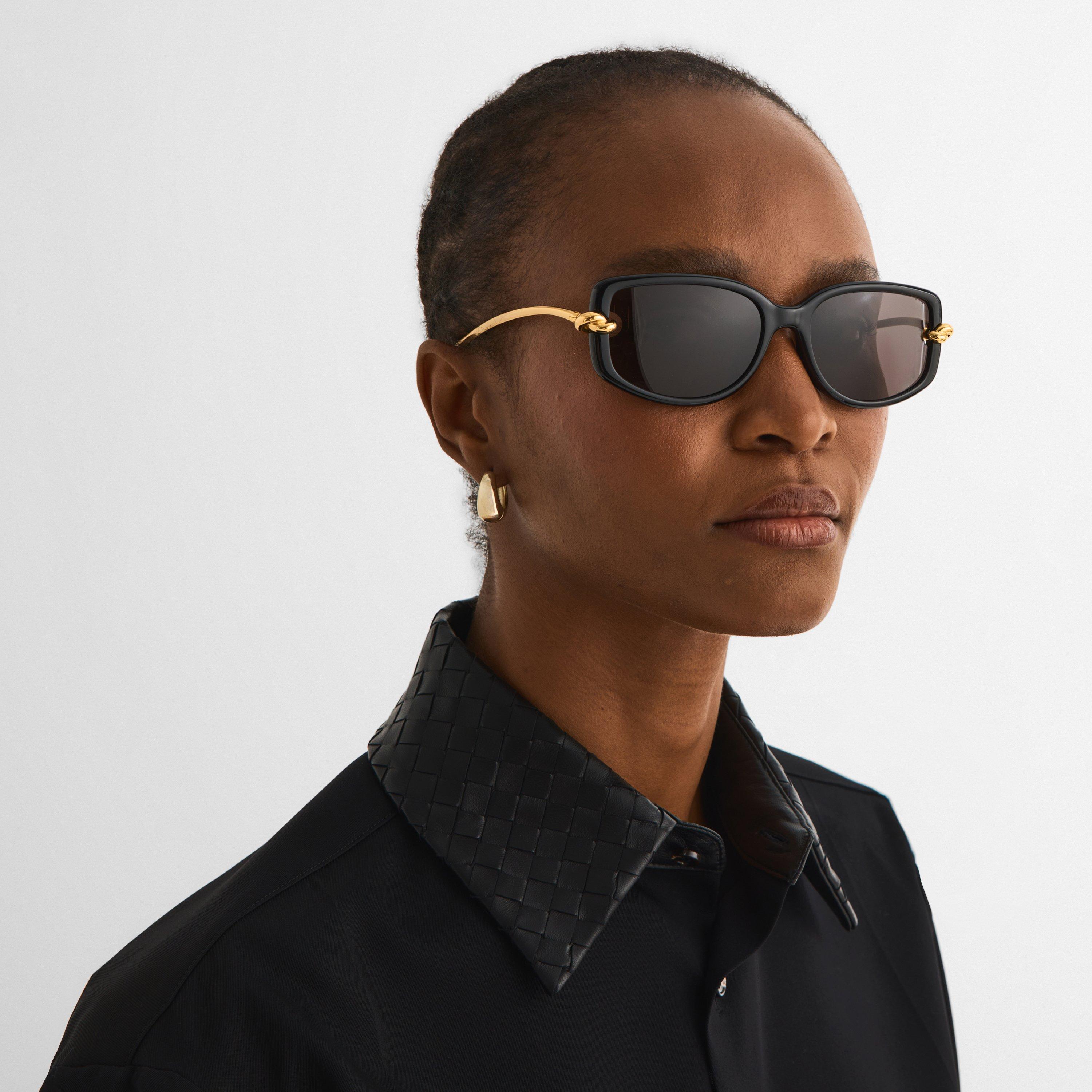 Black - Bottega Veneta - Bottega Veneta Womens BV1440SA Rectangle Sunglasses - 3