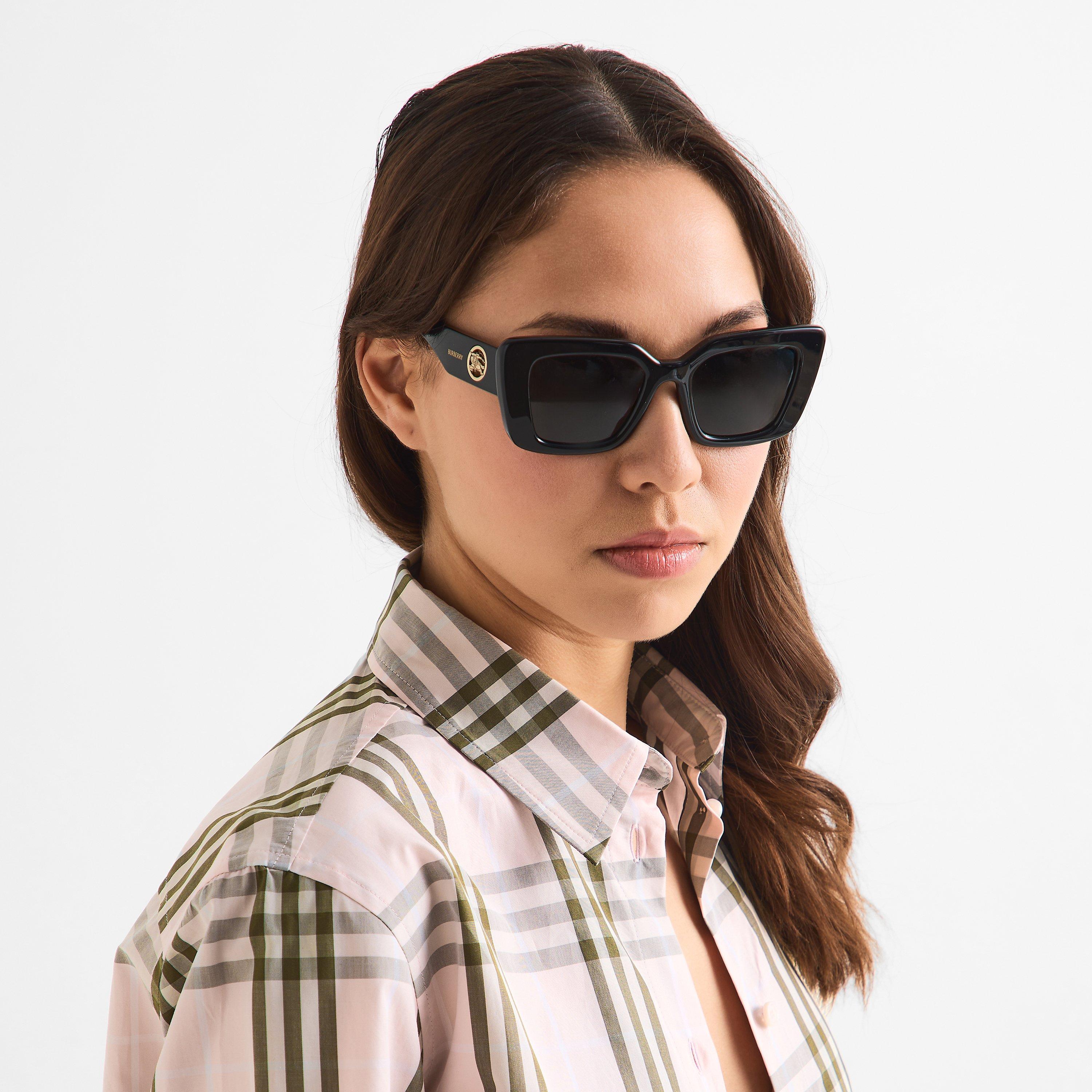 Black - Burberry - Women's Cat Eye Sunglasses - 3