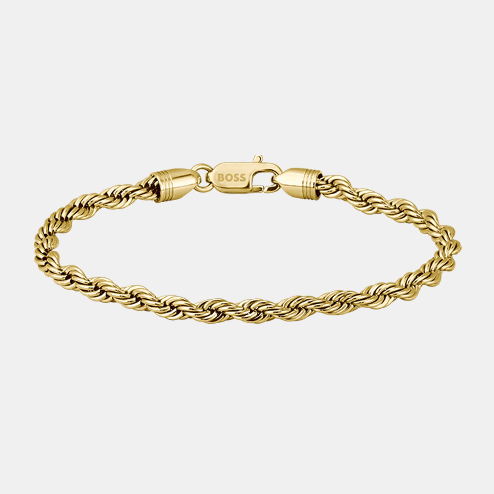 Gold - Boss - Gents BOSS Myles Gold IP Rope Chain Bracelet - 1