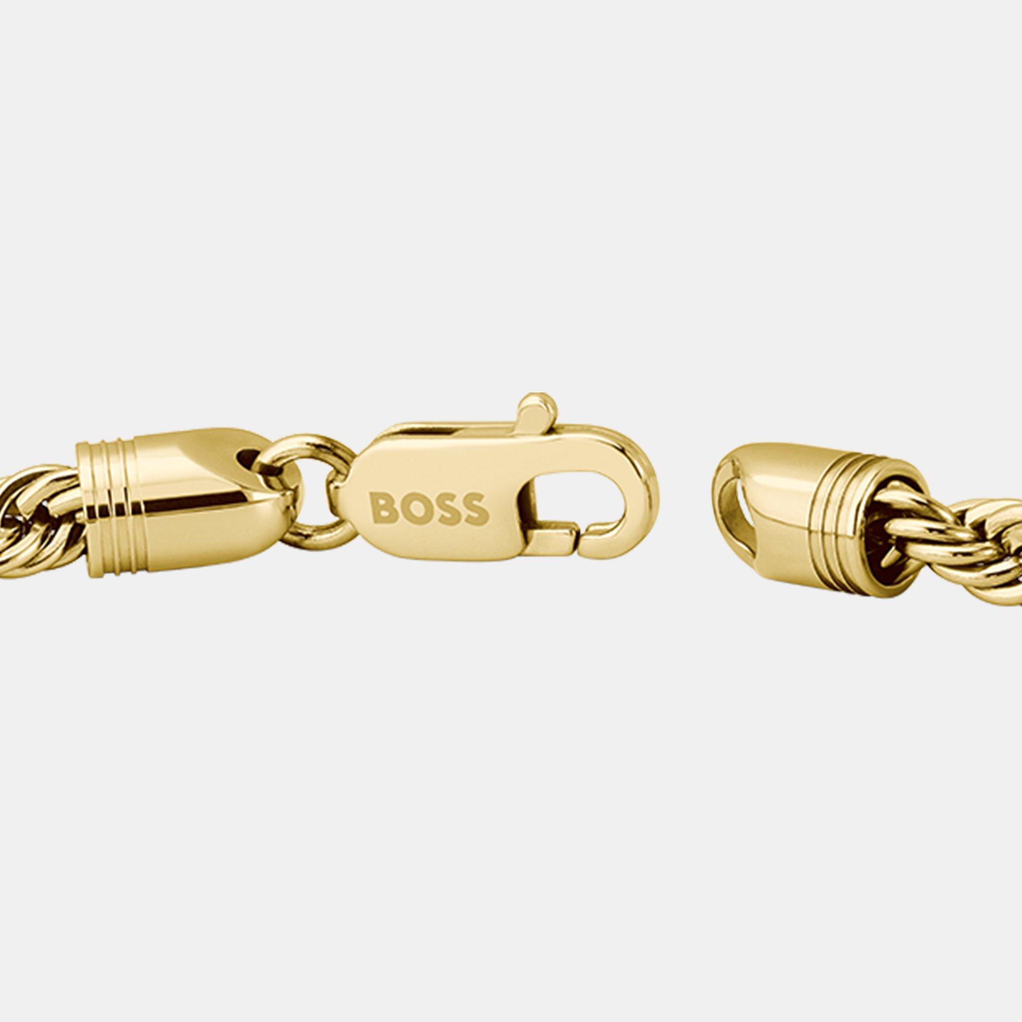 Gold - Boss - Gents BOSS Myles Gold IP Rope Chain Bracelet - 3