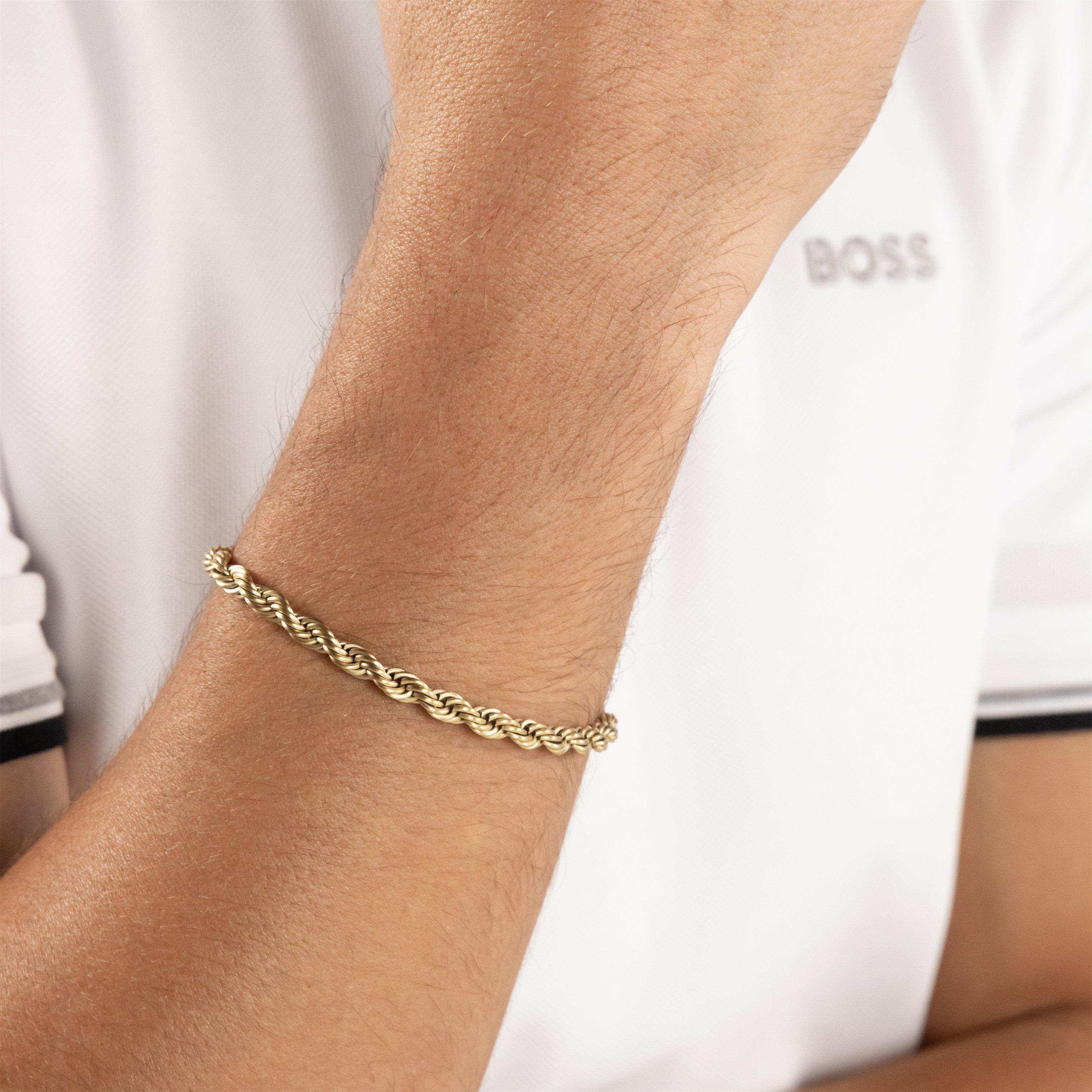Gold - Boss - Gents BOSS Myles Gold IP Rope Chain Bracelet - 5