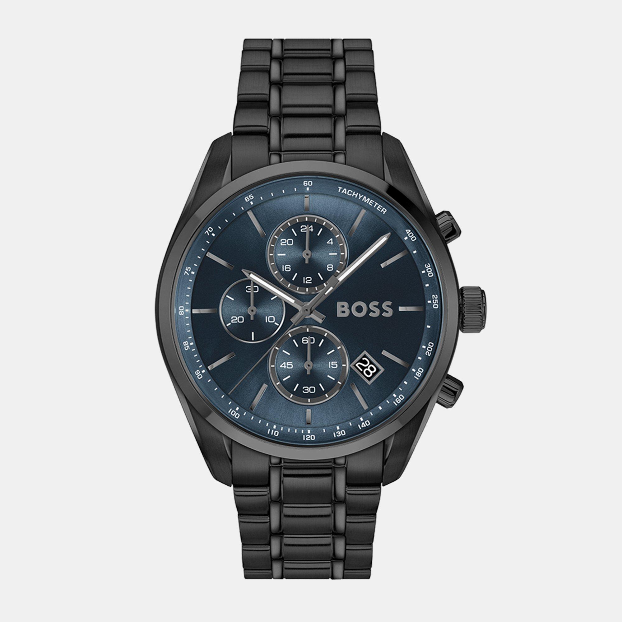 Blue/Black - Boss - Gents BOSS Grand Prix 44 Chrono Black IP Watch - 1
