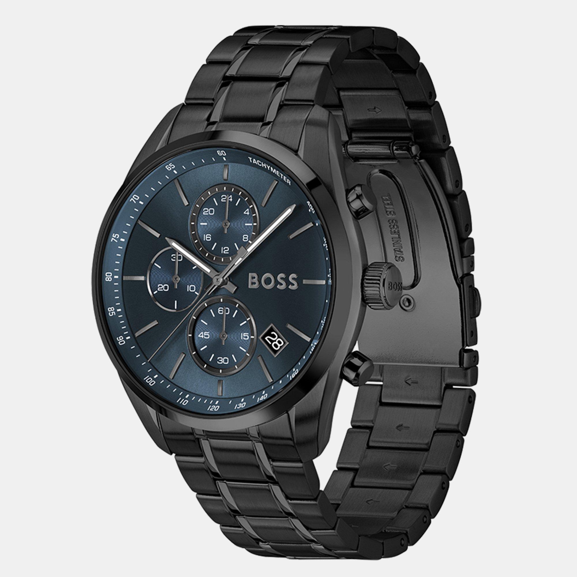 Blue/Black - Boss - Gents BOSS Grand Prix 44 Chrono Black IP Watch - 3