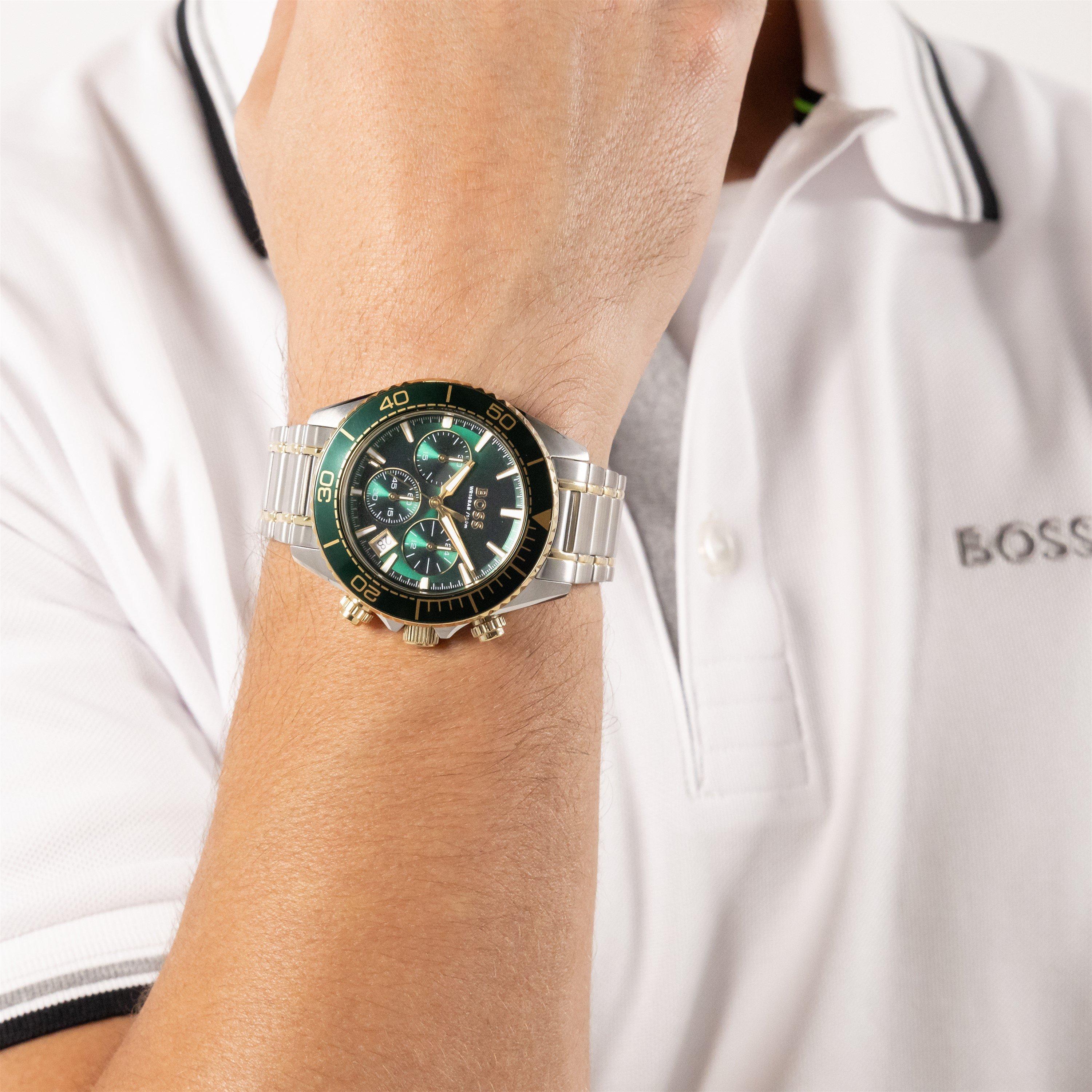 Green/Silver - Boss - Gents BOSS Sealiner Chrono Stainless Steel Watch - 4
