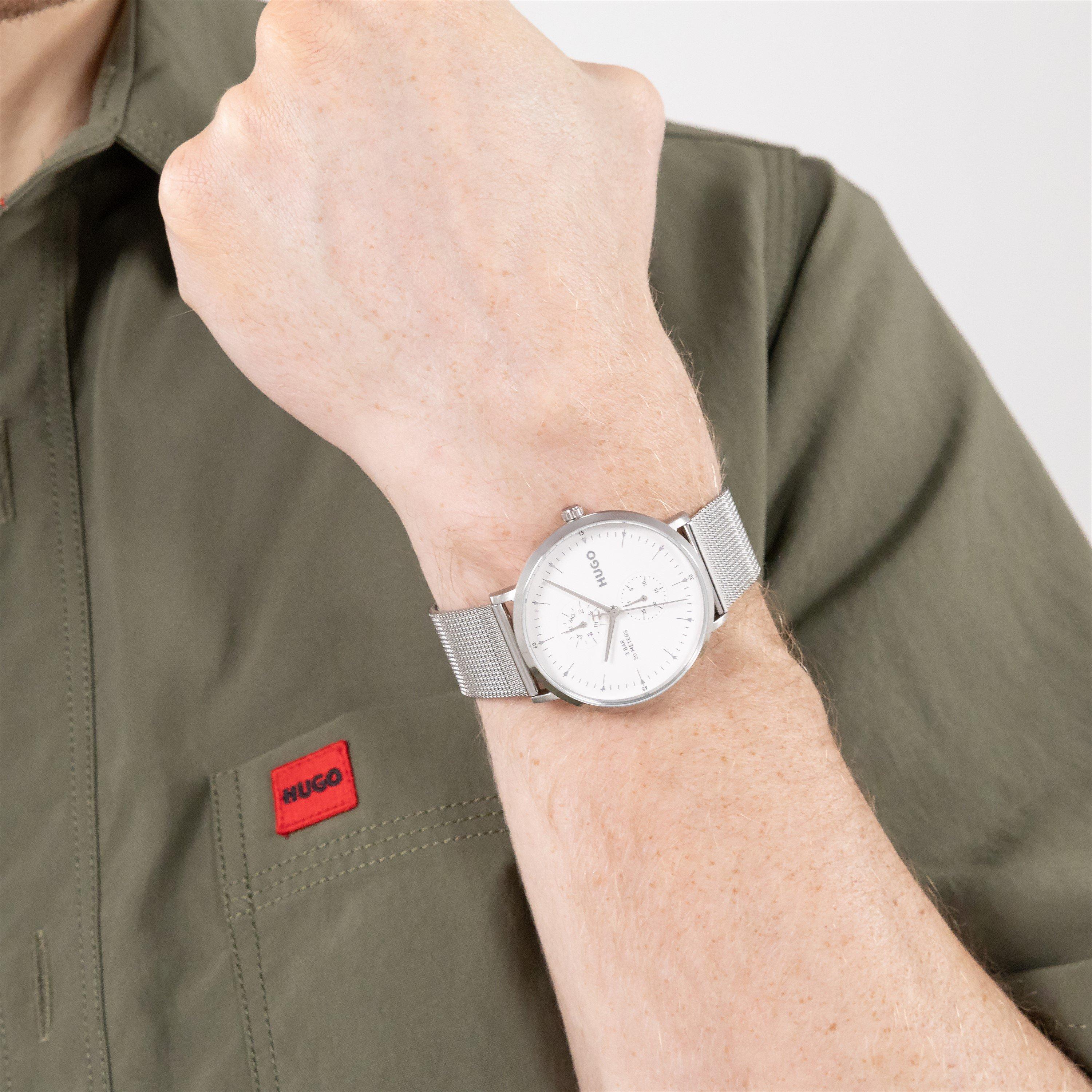 White/Silver - Hugo - Gents HUGO #STYLE Stainless Steel Mesh Watch - 4