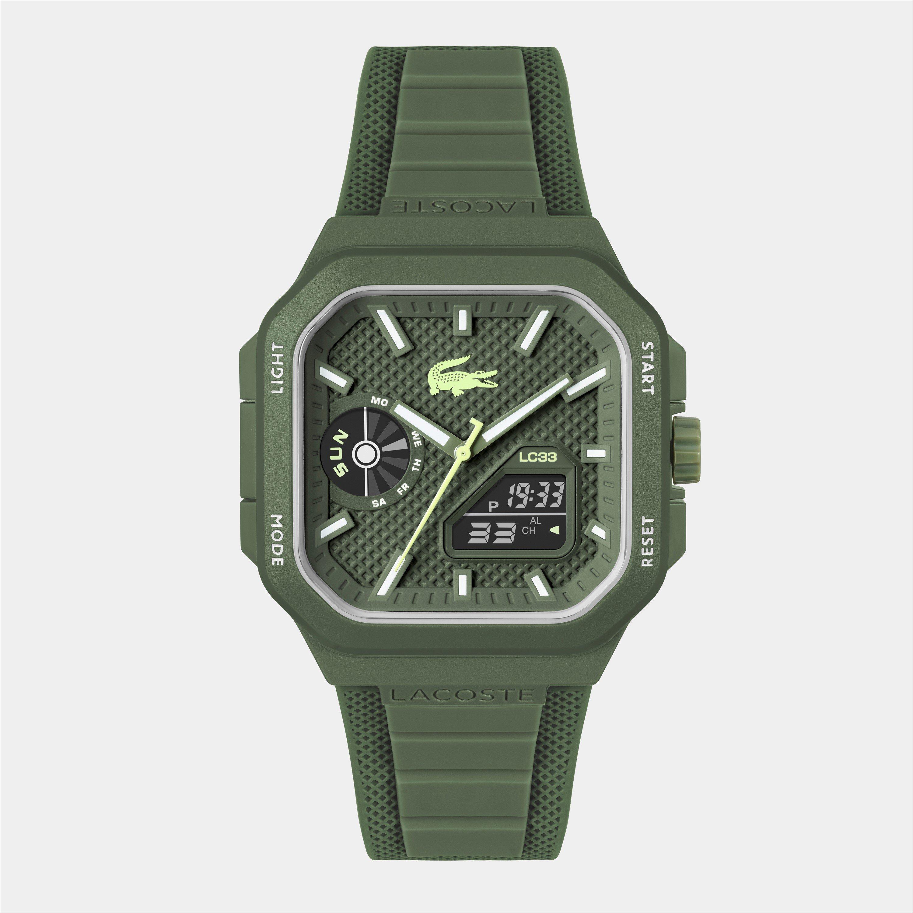 Lacoste Lacoste Mens LC33 Silicone Analog-Digital Watch - Khaki