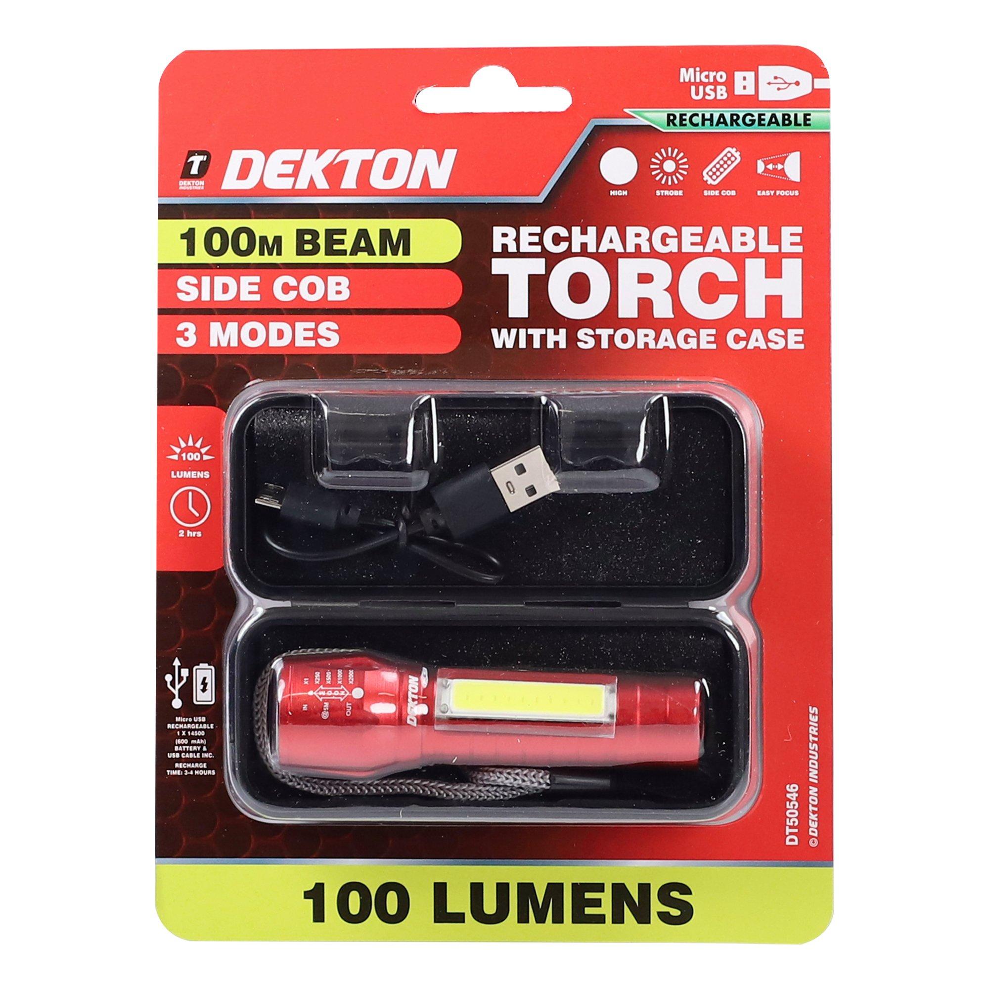 Red & Black - Dekton - Dekton Rechargeable LED Torch with carry case - 2