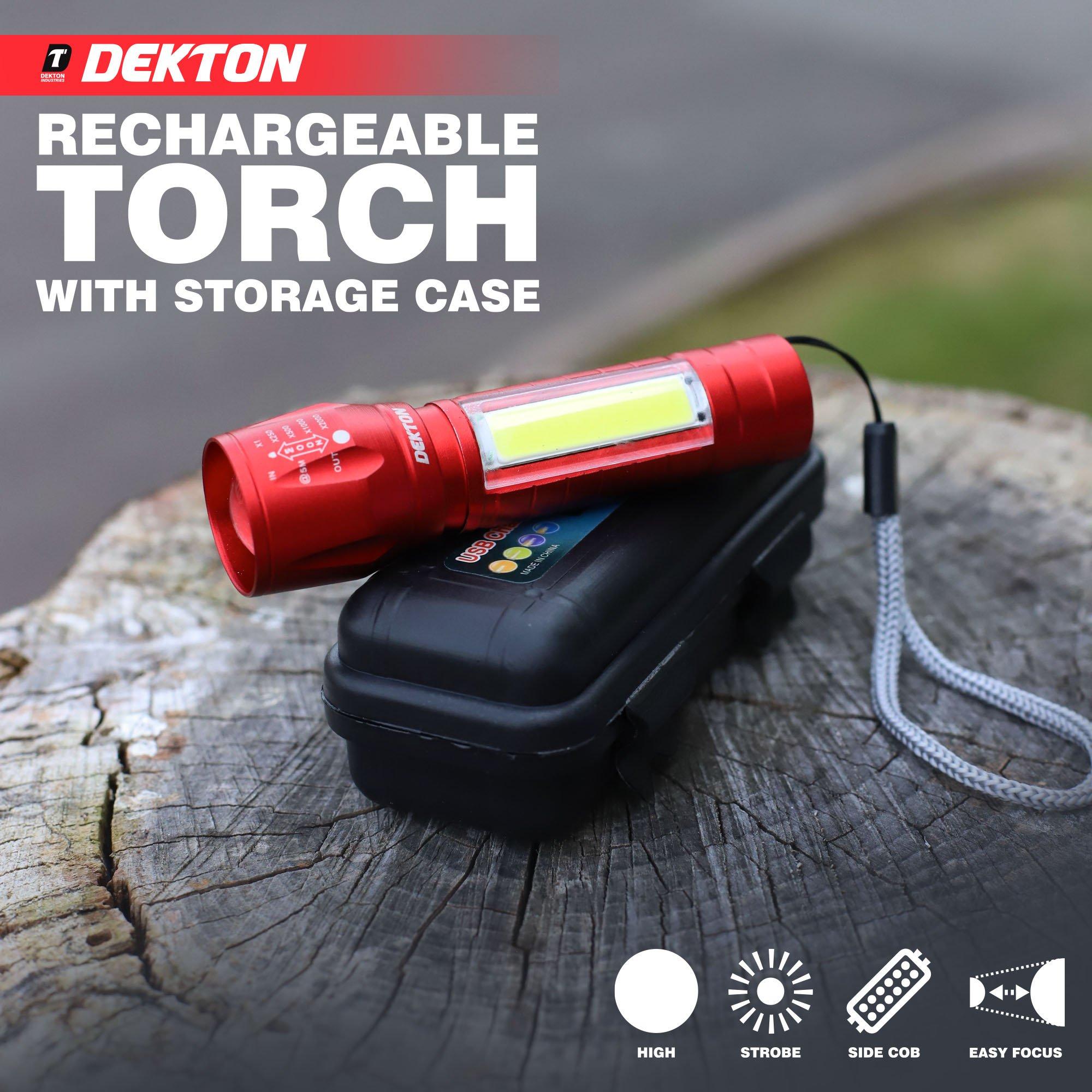 Red & Black - Dekton - Dekton Rechargeable LED Torch with carry case - 4