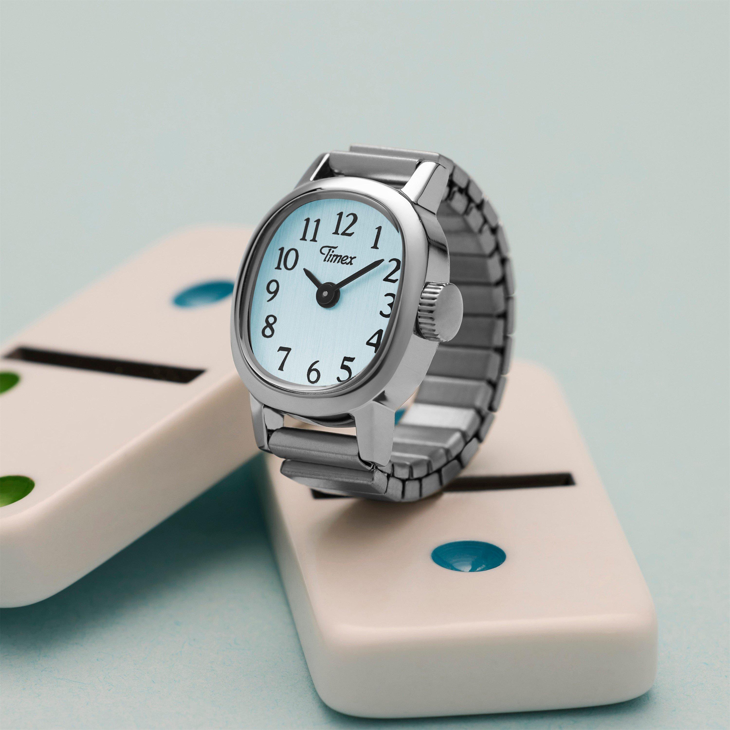 Silver/Blue - Timex - Cavatina Ring Quartz Analogue Watch - 3