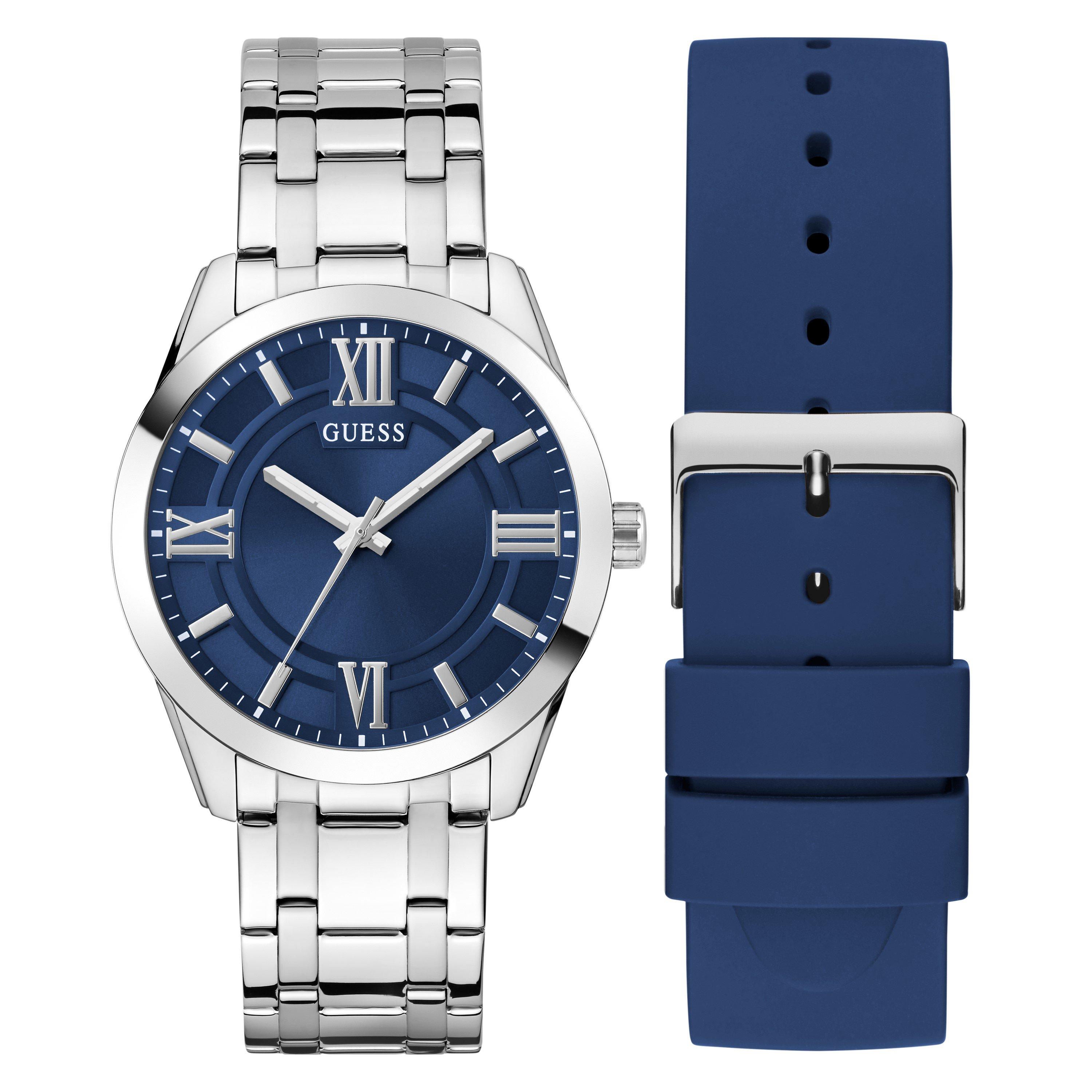 Silver/Blue - Guess - Men's Elliot Boxset Quartz Analogue Watch - 1
