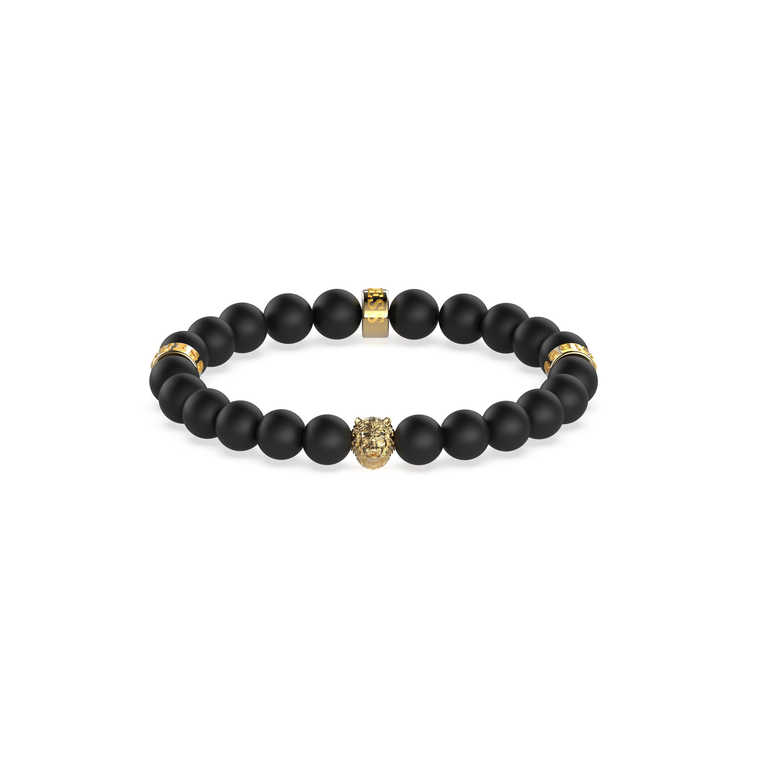 Gold - Guess - Guess Black Beads & 12mm Lion Bracelet