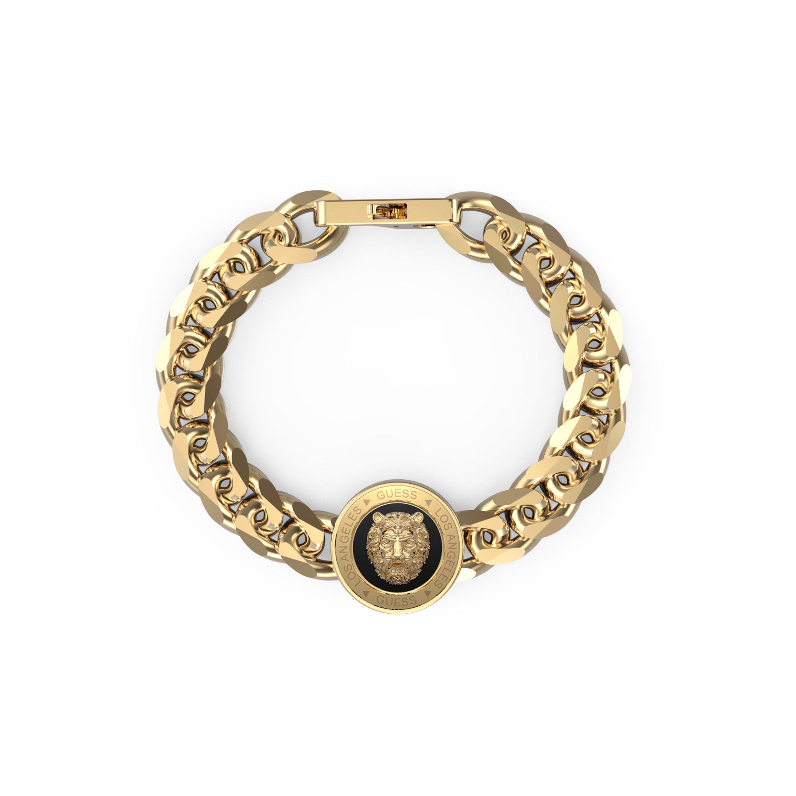 Guess Men's 21Mm Lion Coin & Black Bracelet - Gold