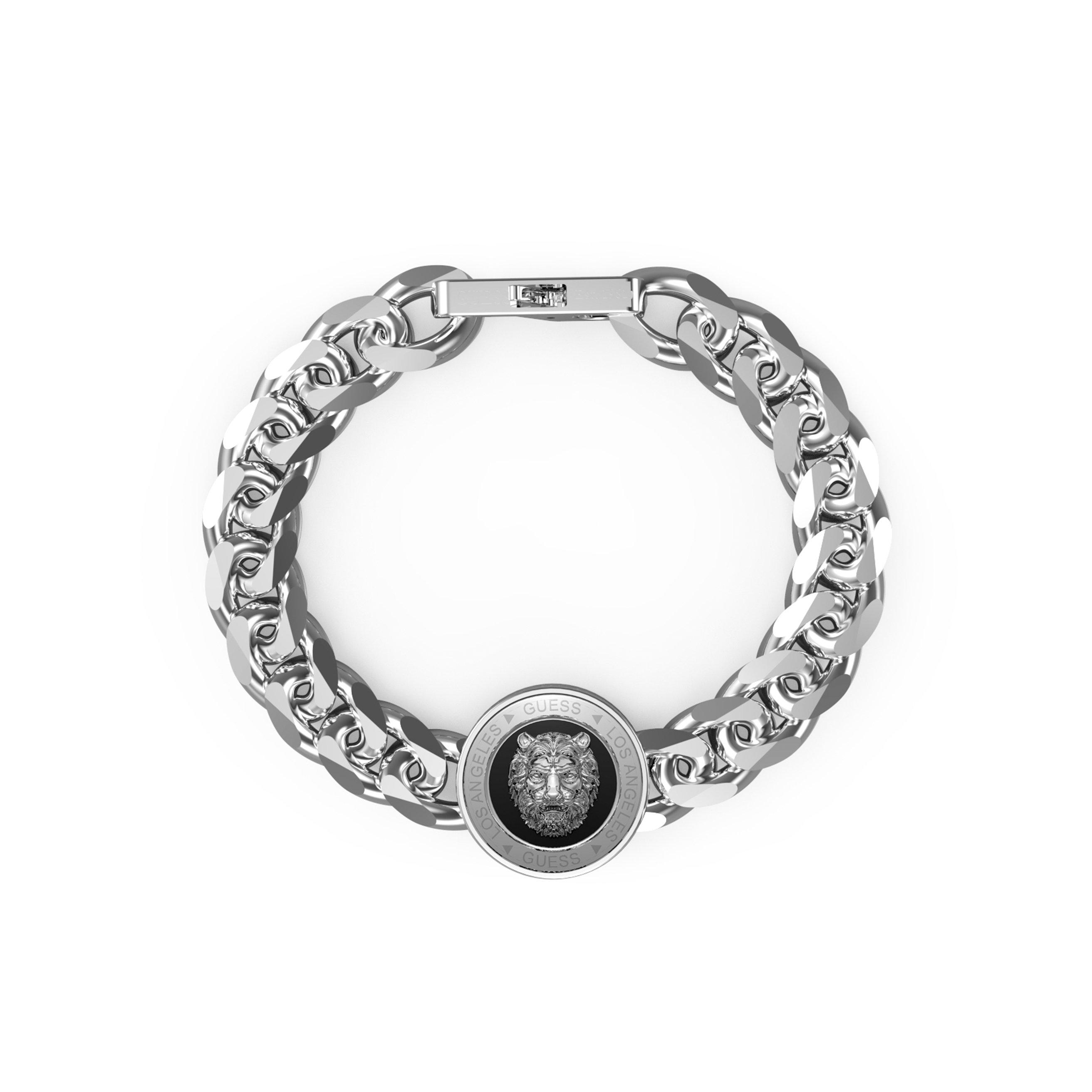 Guess Men's 21Mm Lion Coin & Black Bracelet - Two Tone