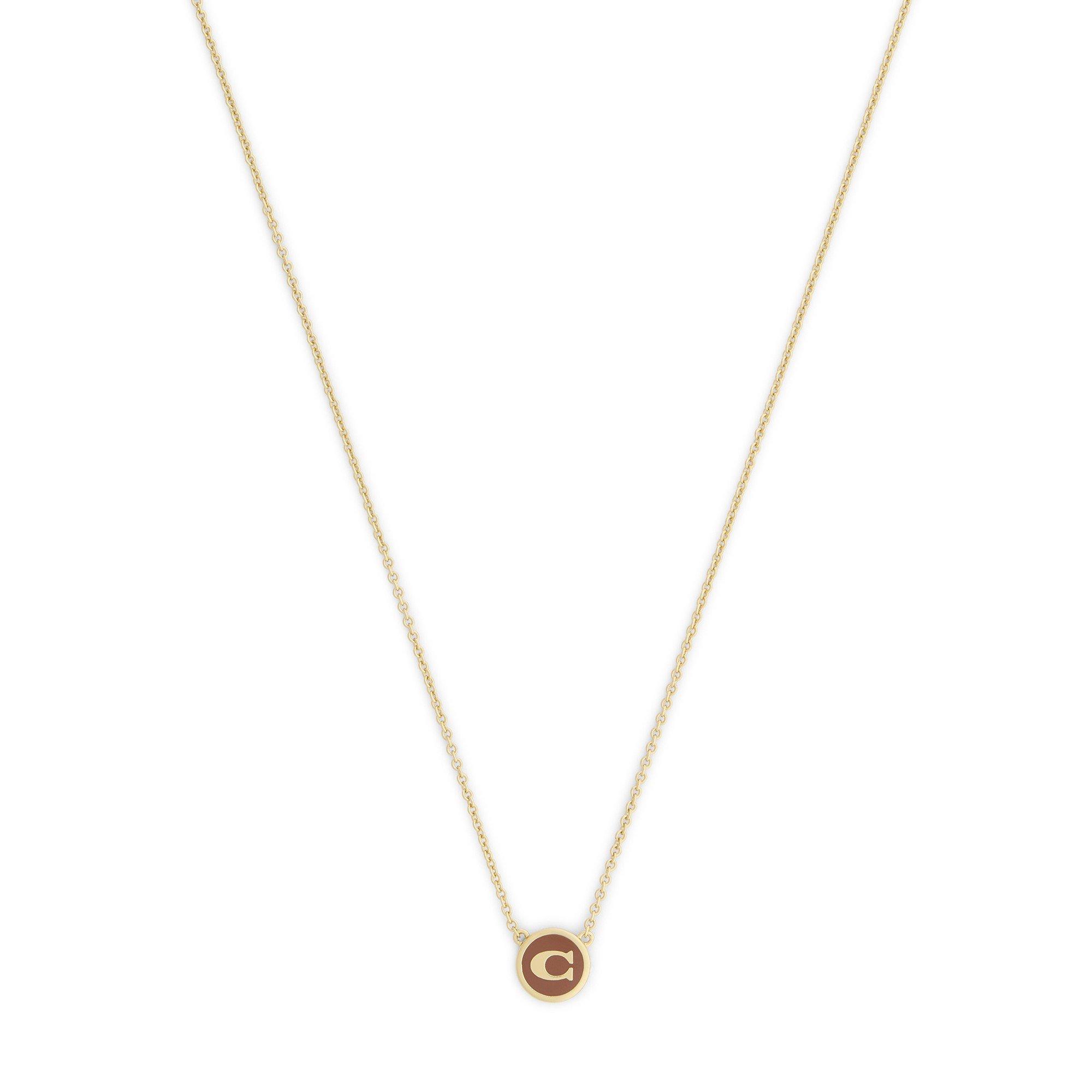 brown - Coach - Women's Enamel C Coin Short Pendant Necklace - 2