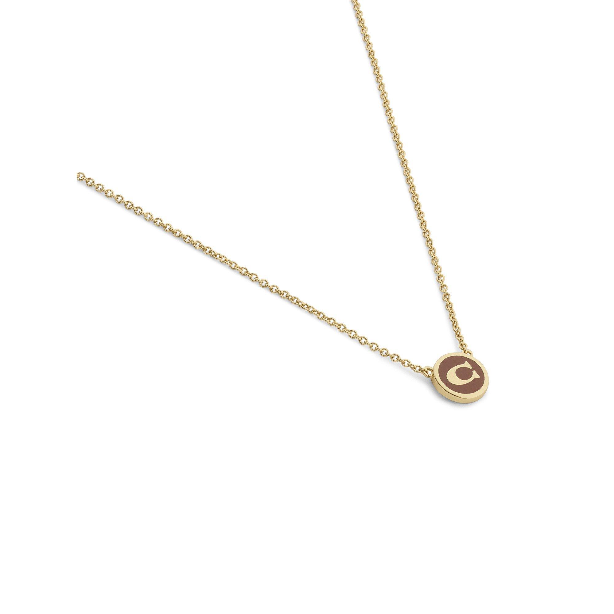 brown - Coach - Women's Enamel C Coin Short Pendant Necklace - 3