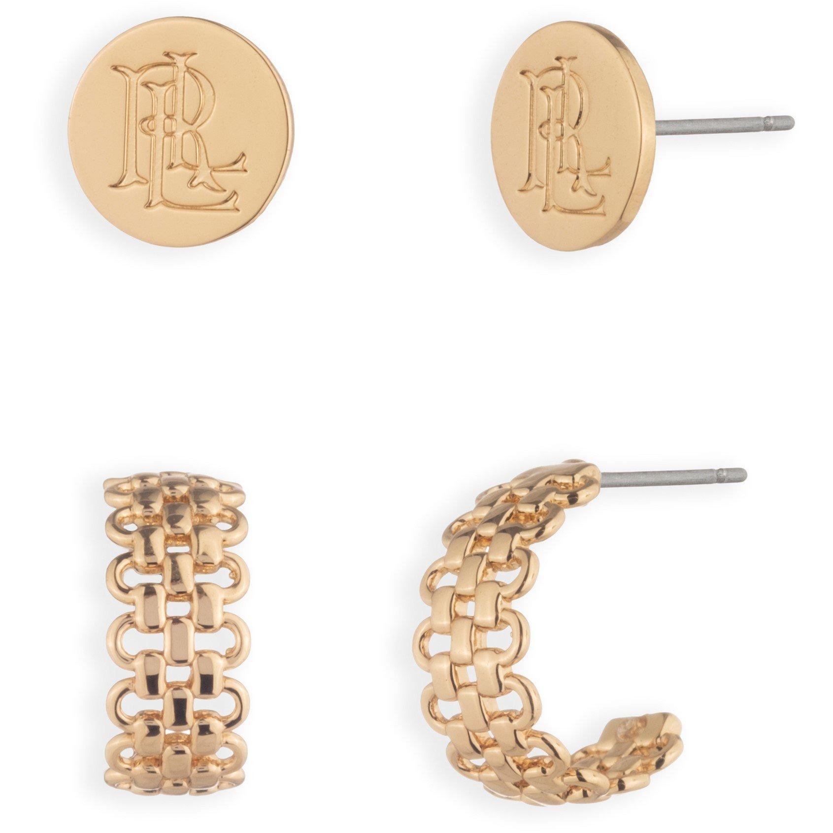 GLD - Lauren by Ralph Lauren - Lauren Ralph Lauren Gold Chain Logo Duo Earrings Set - 1