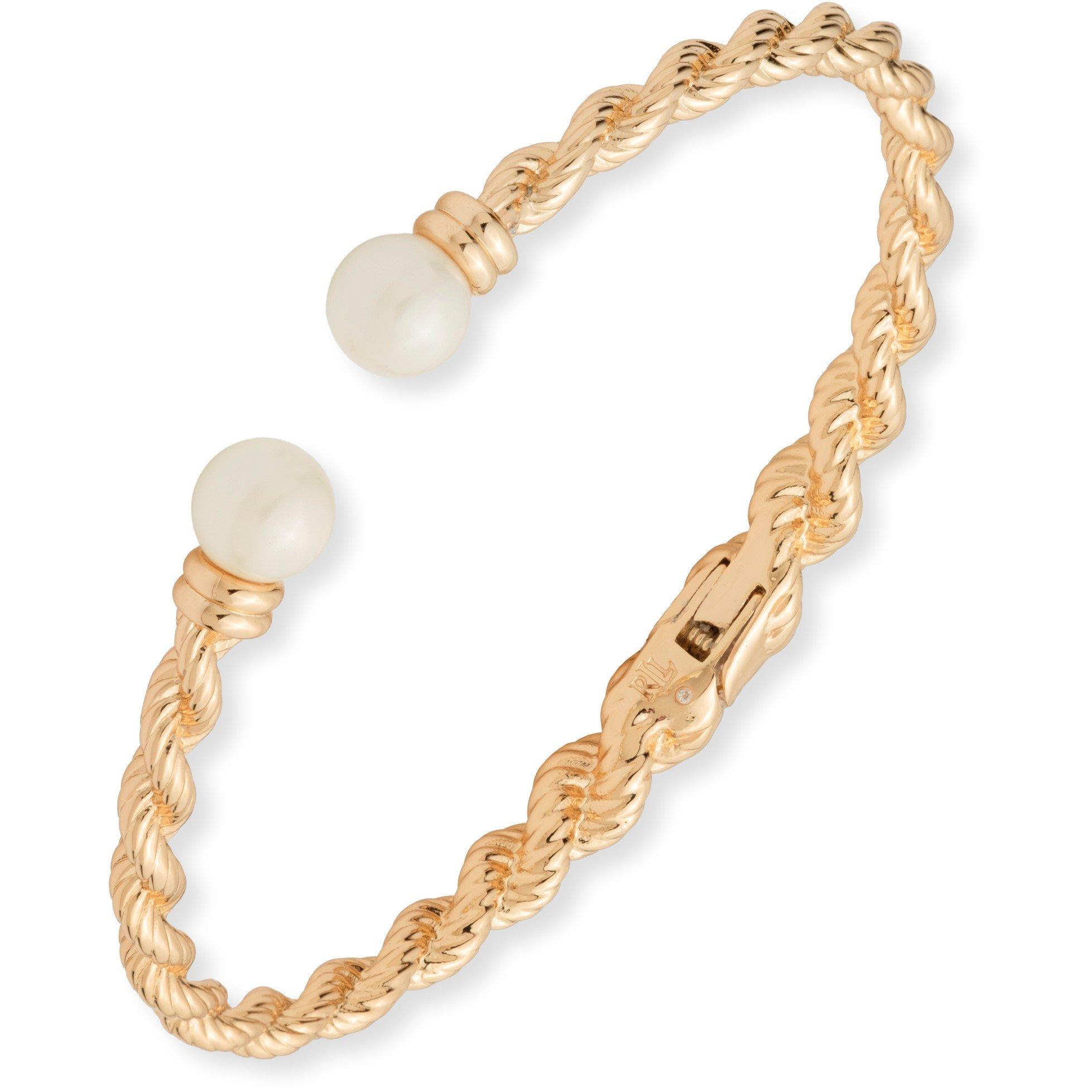 GLD/WHITE - Lauren by Ralph Lauren - Lauren Ralph Lauren Gold & Pearl Rope Cuff Bangle - 1