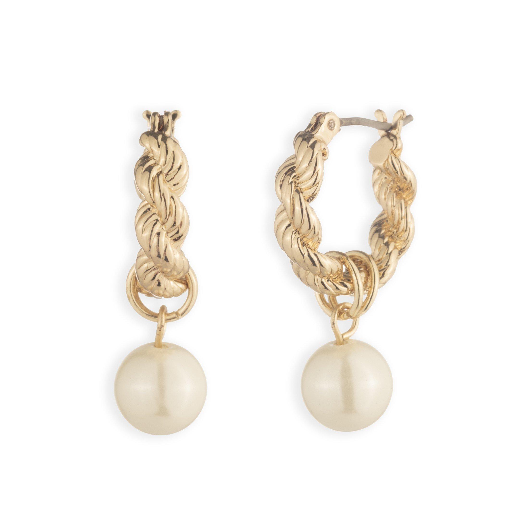 Lauren by Ralph Lauren Lauren Ralph Lauren Gold Tone & Faux Pearl Drop Hoop Earrings - GLD/WHITE