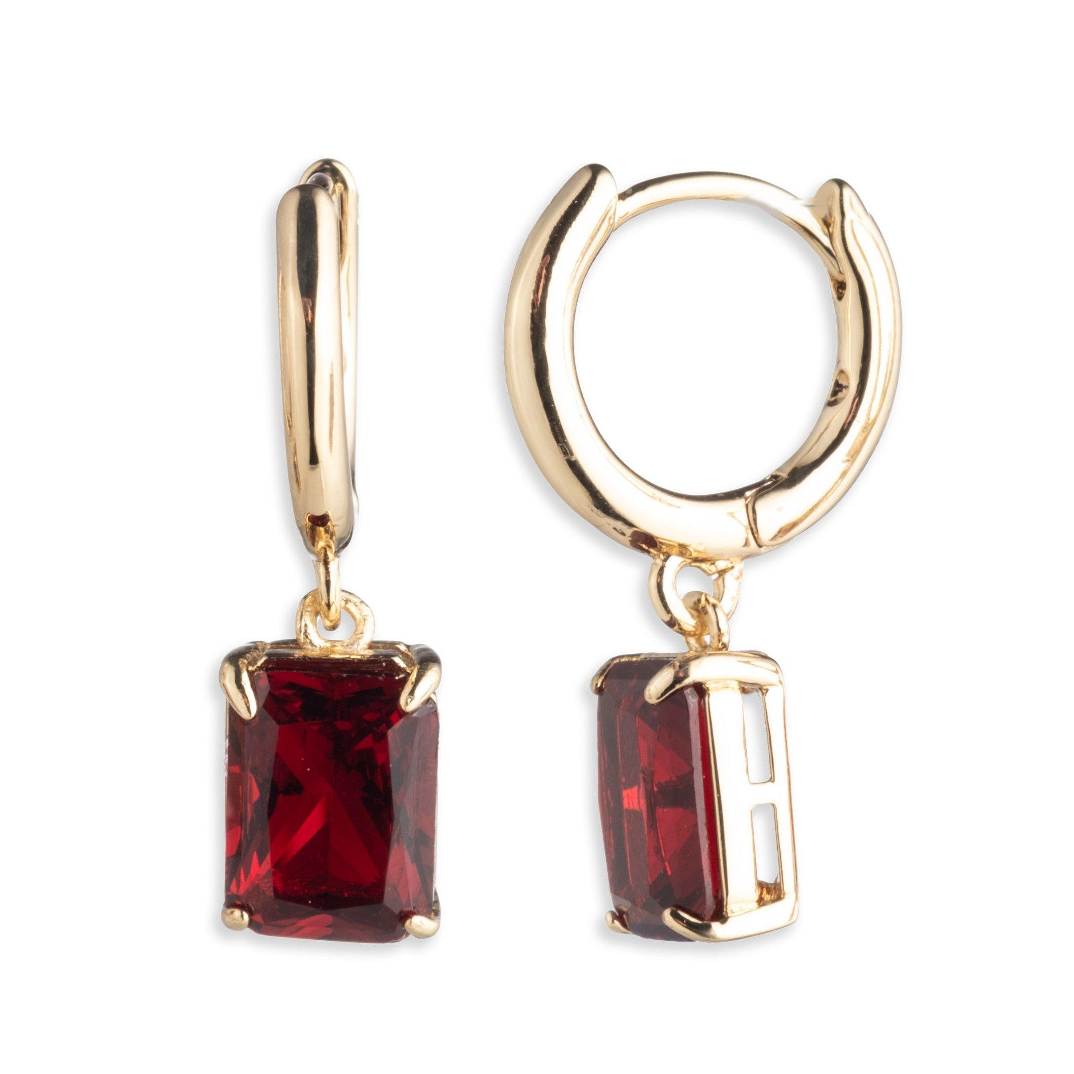 GLD/SIAM - Lauren by Ralph Lauren - Lauren Ralph Lauren Gold Tone & Siam Red Huggie Hoop Earrings - 1