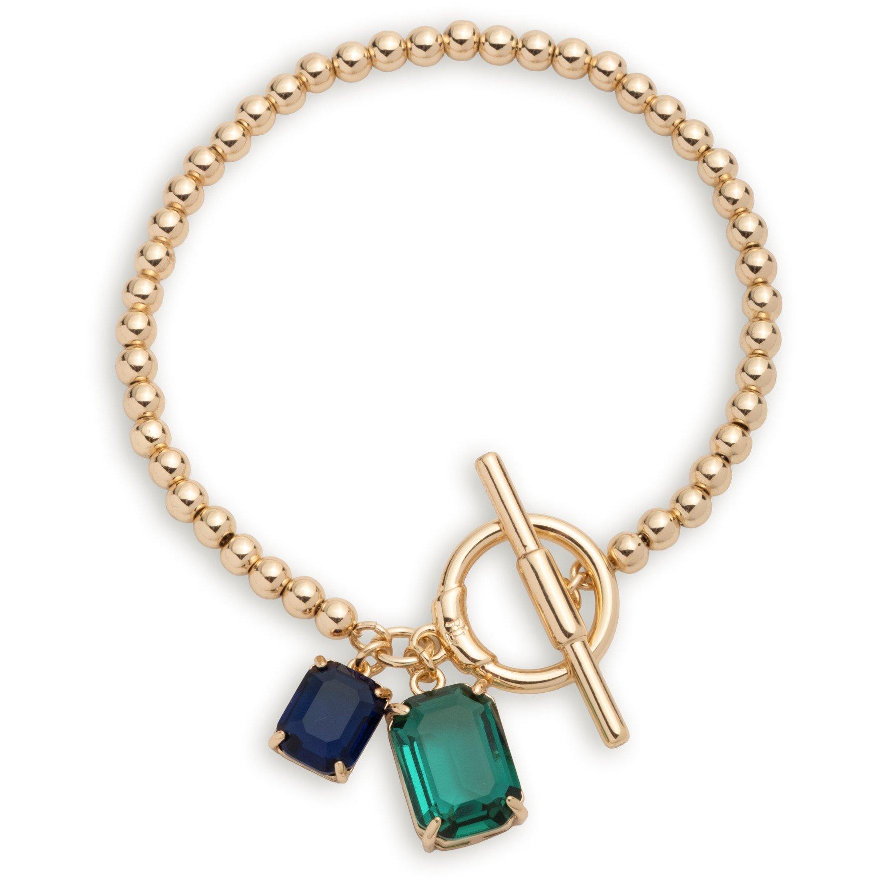 GLD/EMERALD - Lauren by Ralph Lauren - Lauren Ralph Lauren Gold Tone Emerald & Blue Beaded Toggle Bracelet - 1
