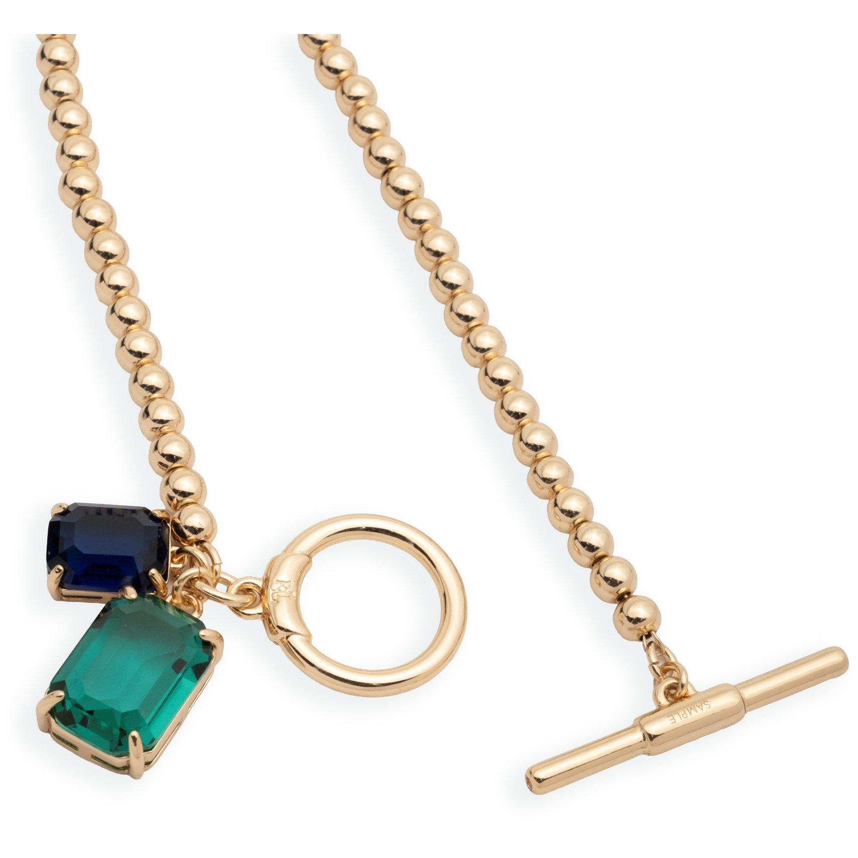 GLD/EMERALD - Lauren by Ralph Lauren - Lauren Ralph Lauren Gold Tone Emerald & Blue Beaded Toggle Bracelet - 2
