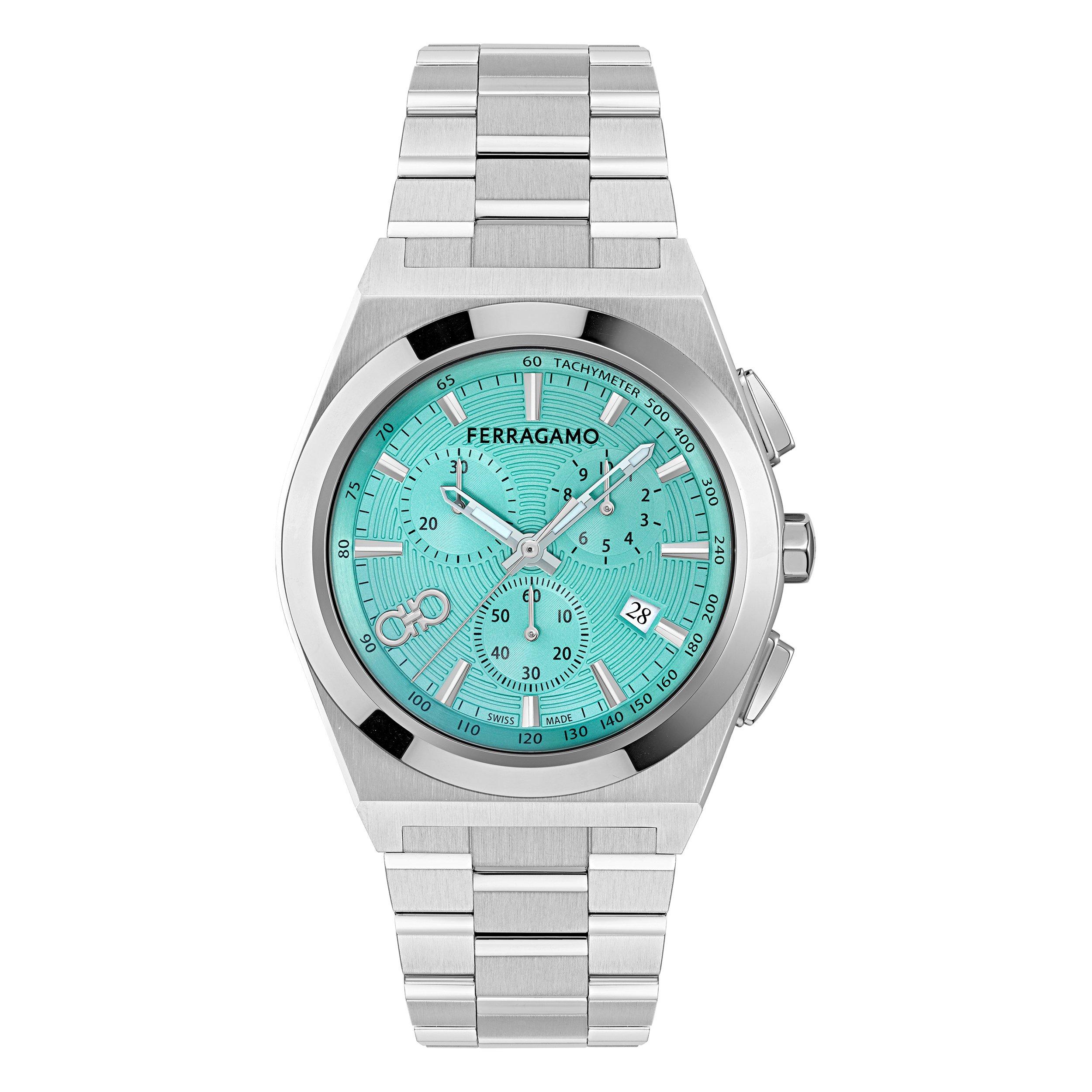 Ferragamo Men's Vega Quartz Analogue Watch - Blue/Silver - 43MM