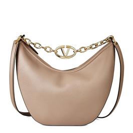 Valentino Garavani Vlogo Moon Medium Grainy Calfskin Hobo Bag With Chain