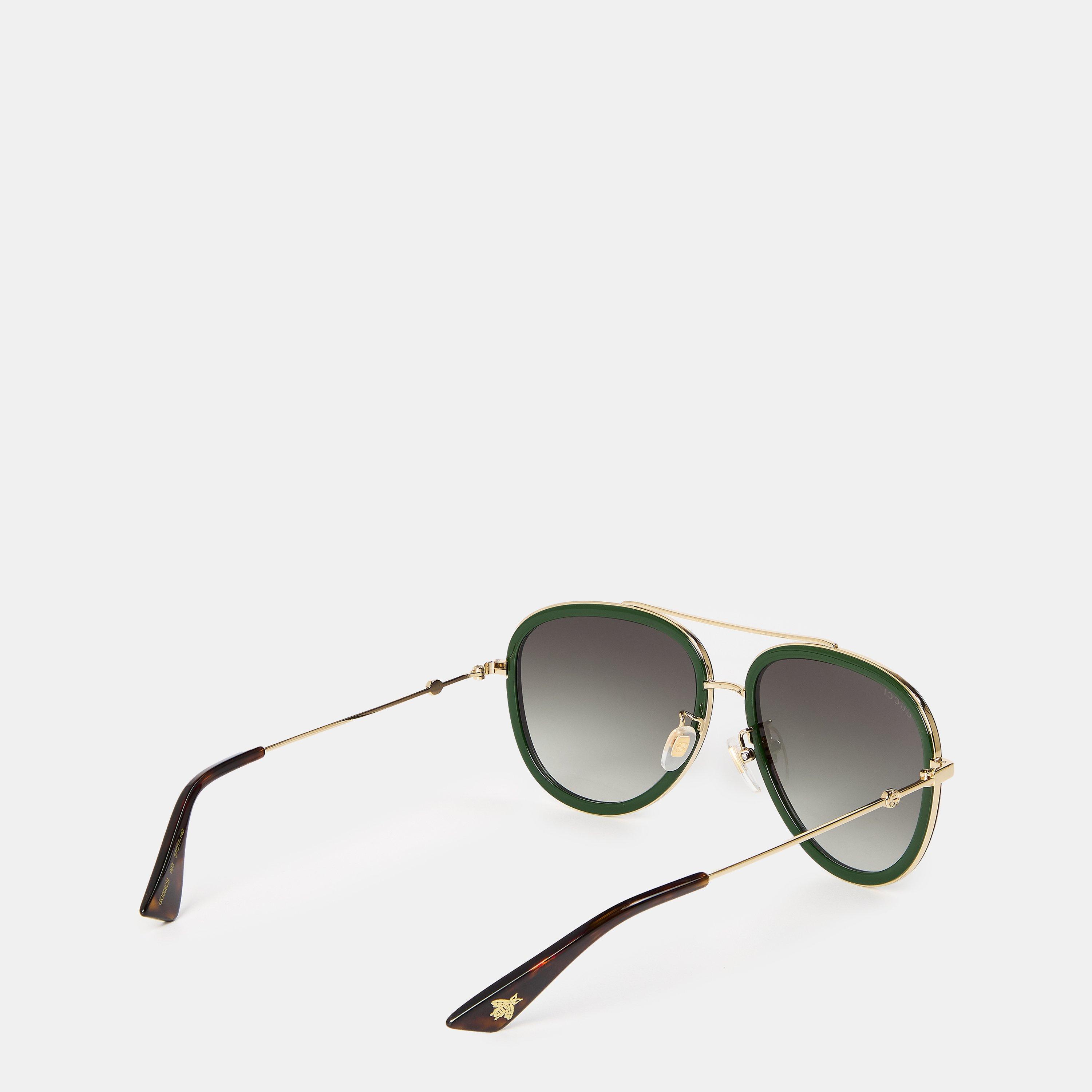 Gold - Gucci - Men's Striped Aviator Metal Sunglasses - 2
