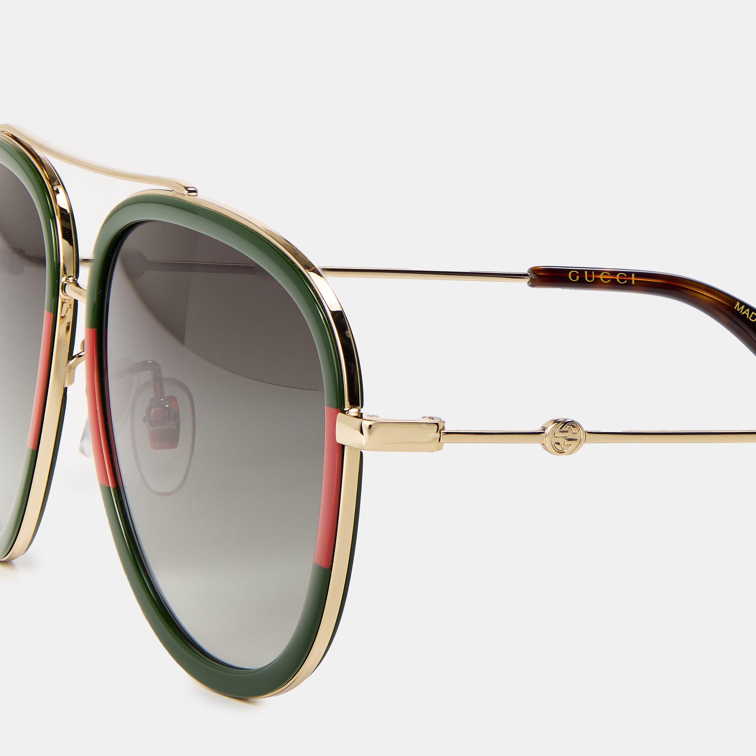 Gold - Gucci - Men's Striped Aviator Metal Sunglasses - 5