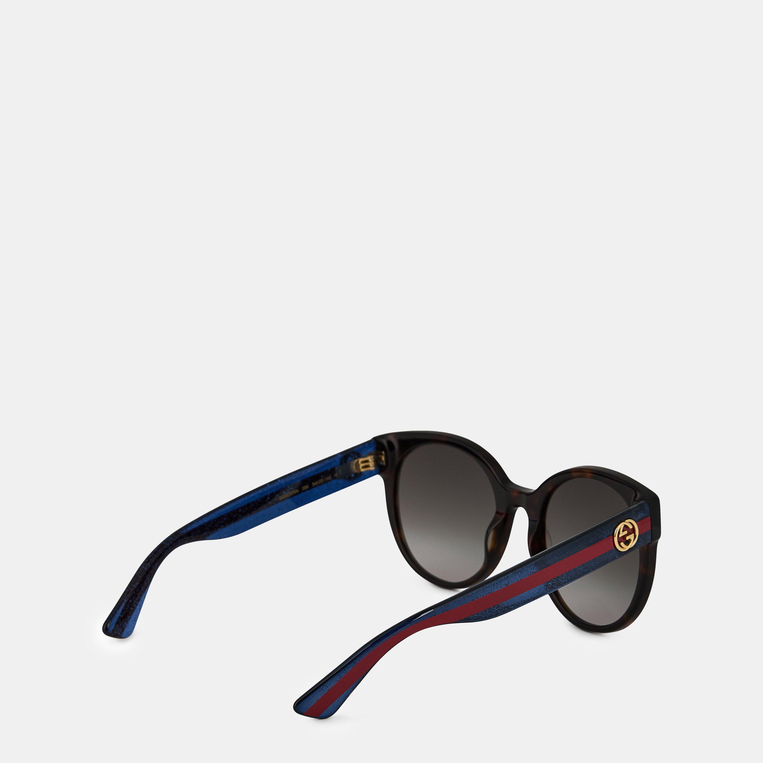Havana/Blue/Brw - Gucci - Interlocking G Web Sunglasses - 2