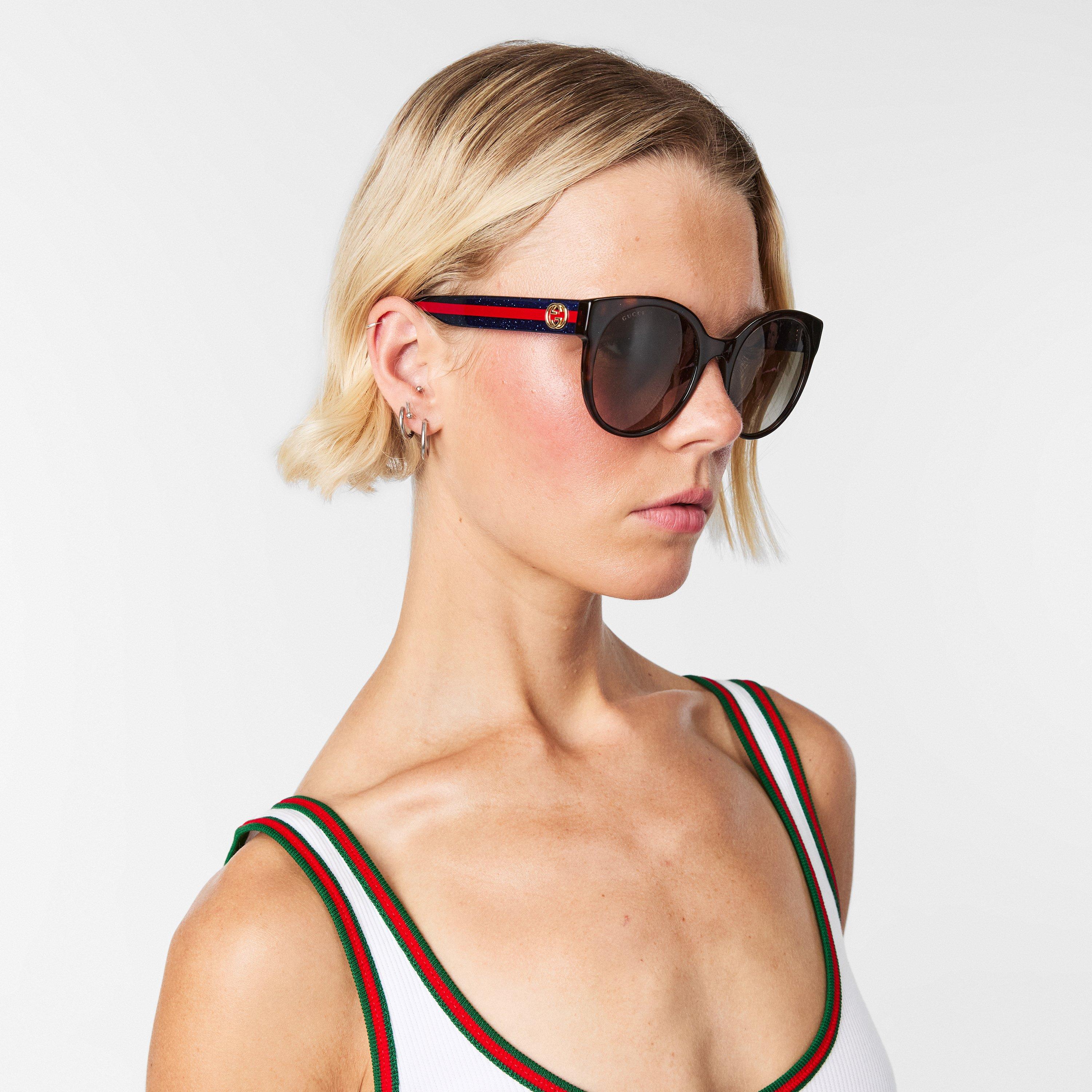 Havana/Blue/Brw - Gucci - Interlocking G Web Sunglasses - 3