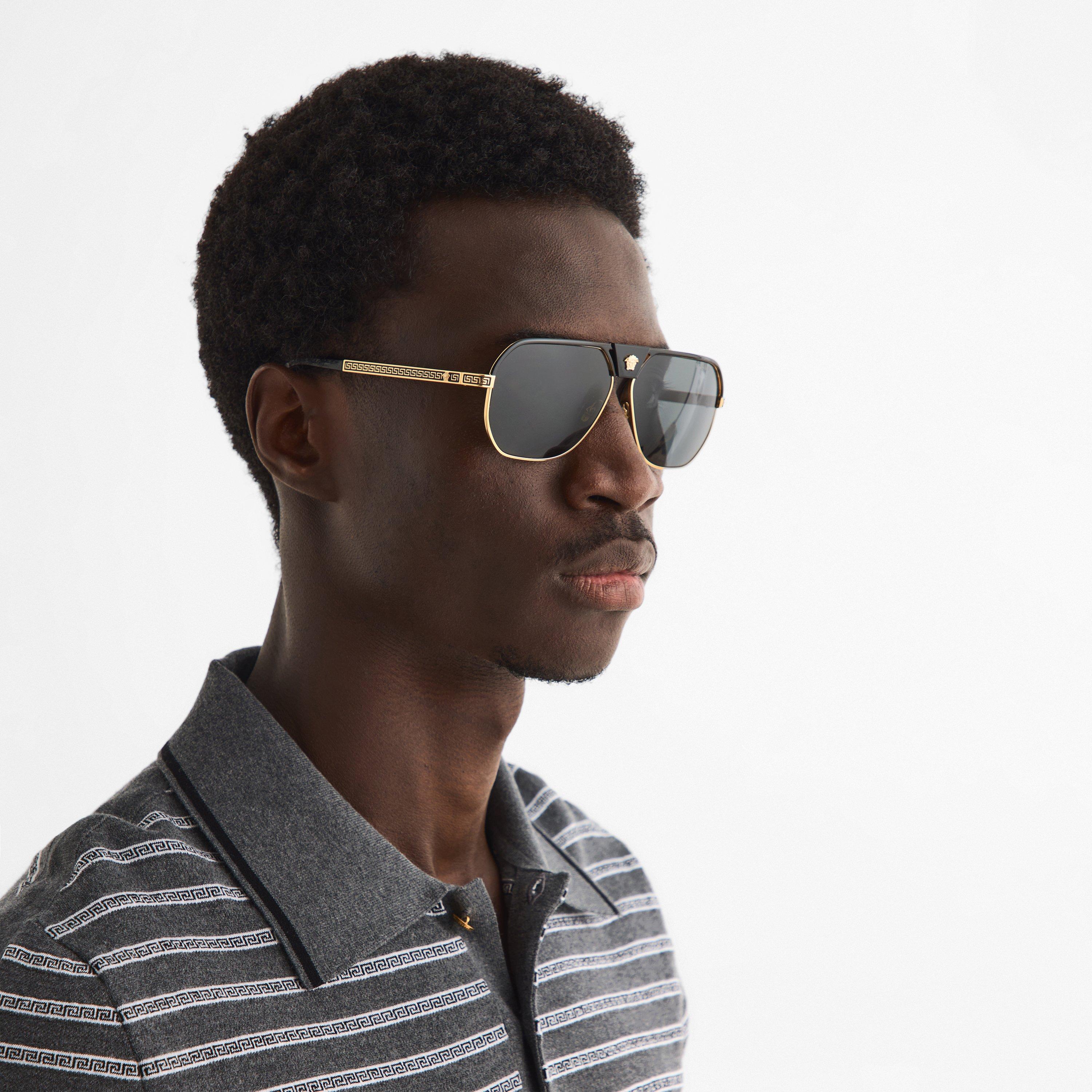 Black/Dark Grey - Versace - Men's 0VE2294 Aviator Sunglasses - 3