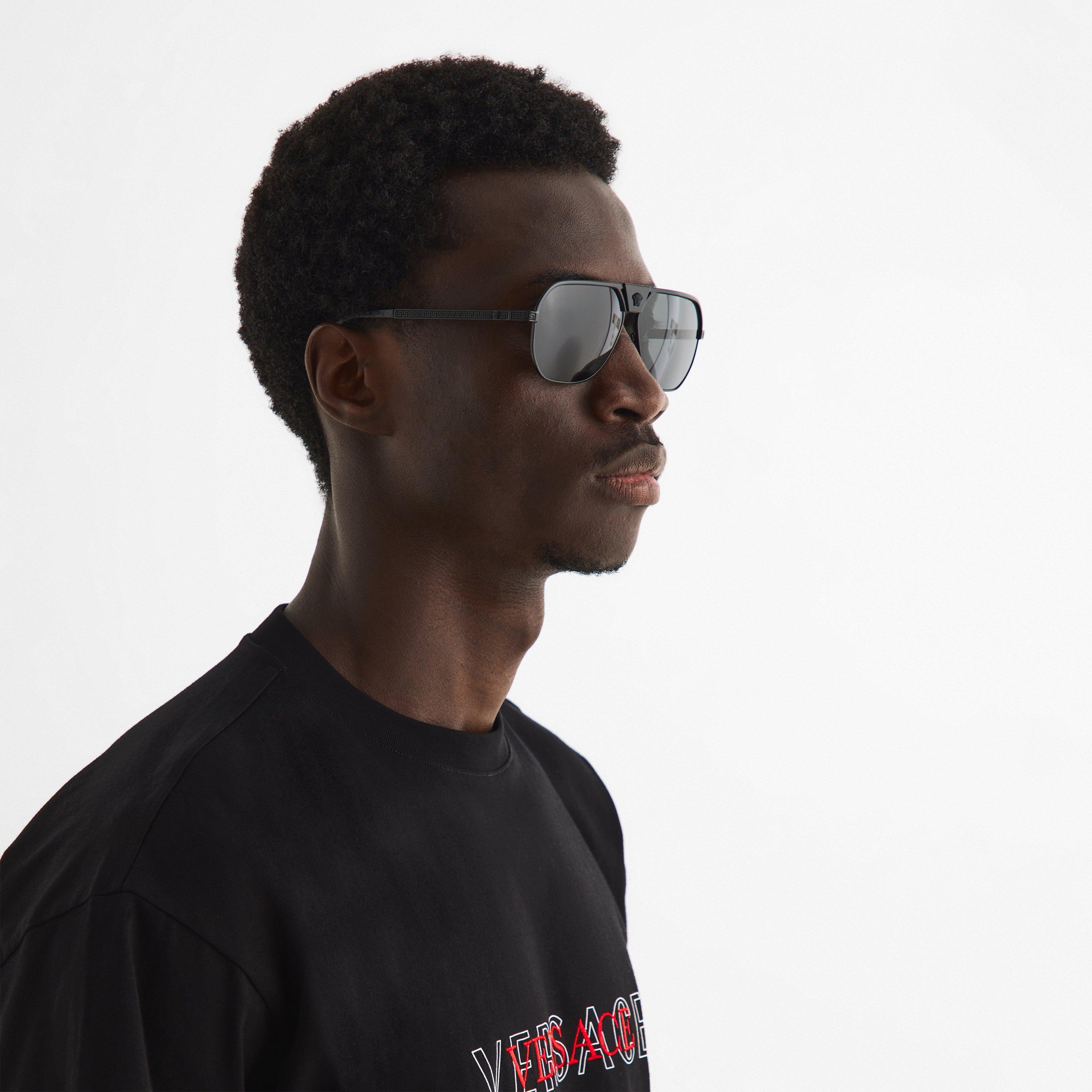 Black/Dark Grey - Versace - Men's 0VE2294 Aviator Sunglasses - 3