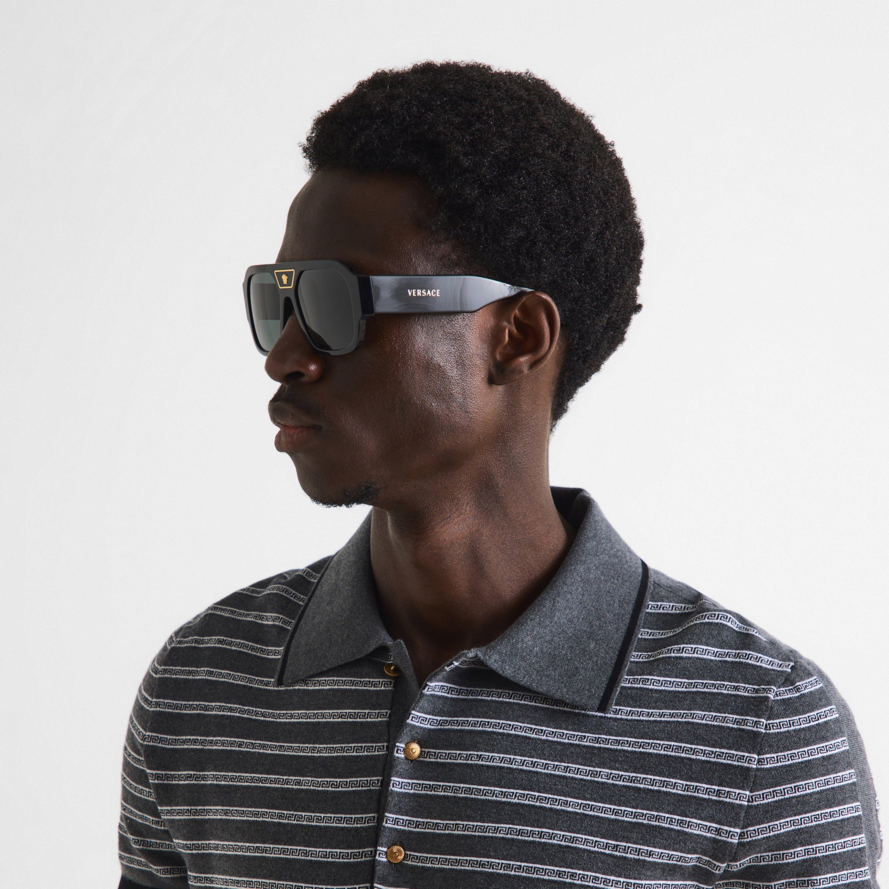 Black/Dark Grey - Versace - Men's 0VE4508U Aviator Sunglasses - 3