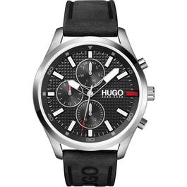 Hugo Gents Chase Stainless Steel Textured Black Dial Watch