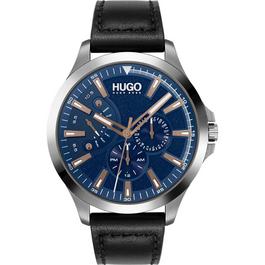 Hugo Gents Leap Stainless Steel Black Leather Watch