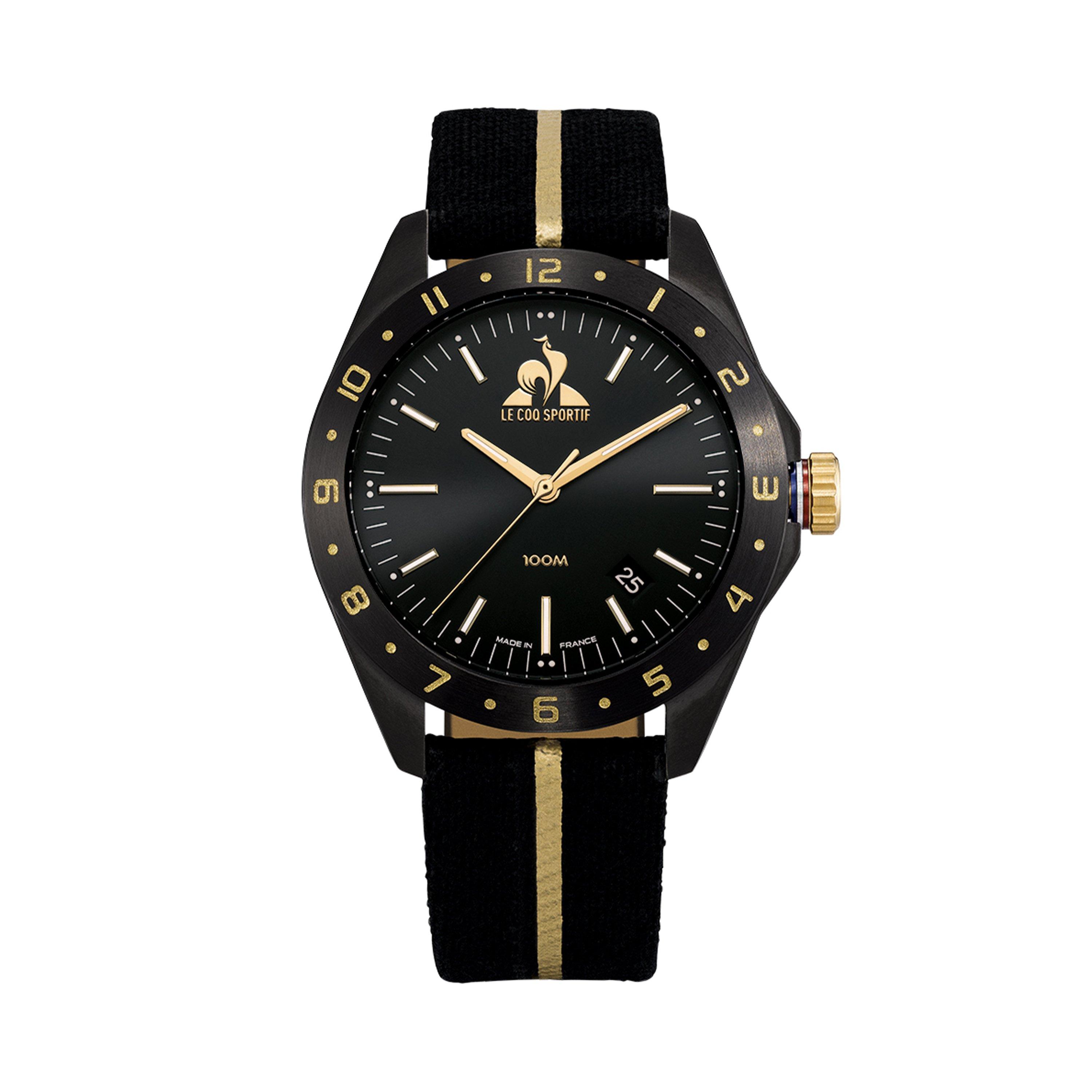 Black/Gold - Le Coq Sportif - Dor Quartz Date Textile Watch